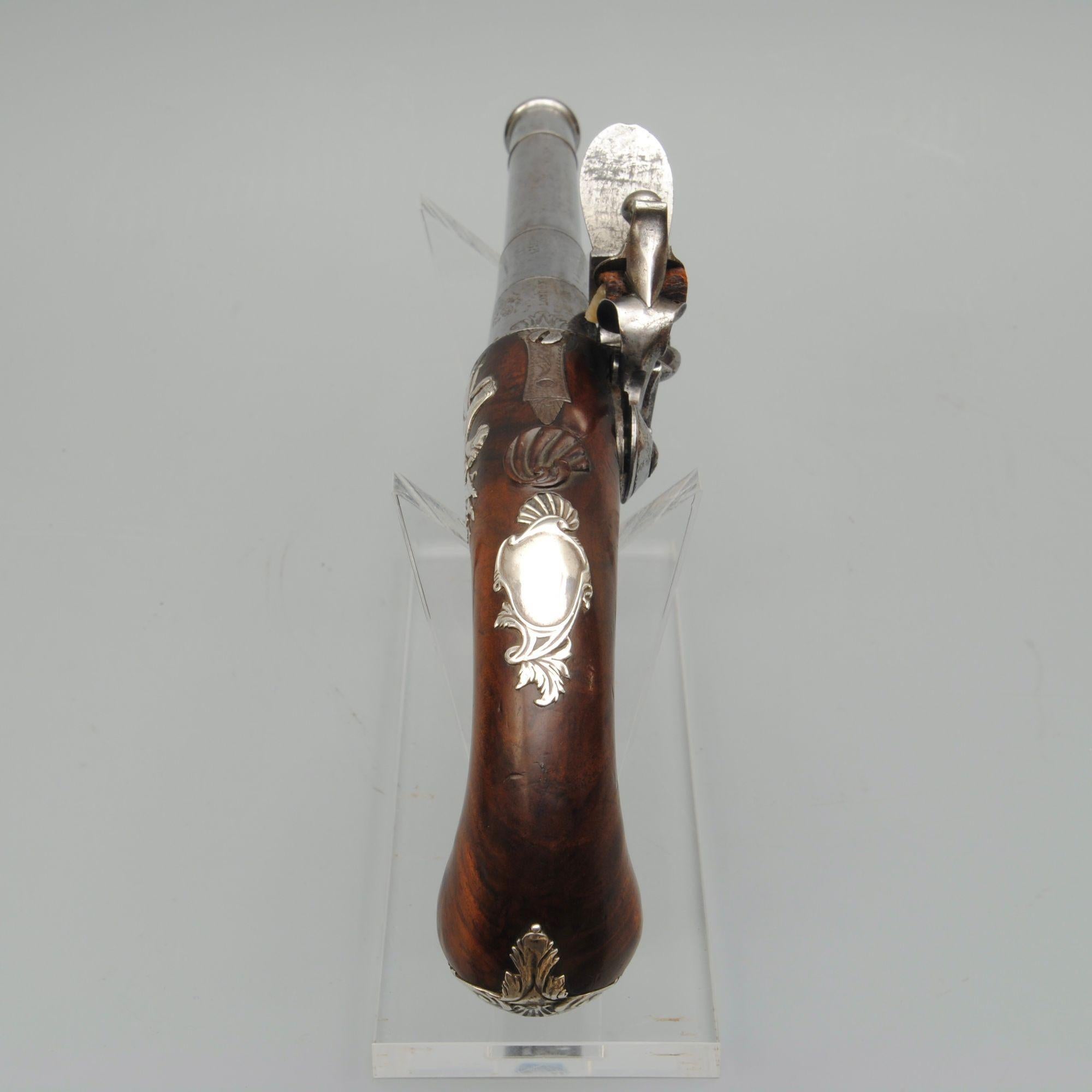 18th Century Rare Pair of Silver Mounted Queen Anne Pistols
