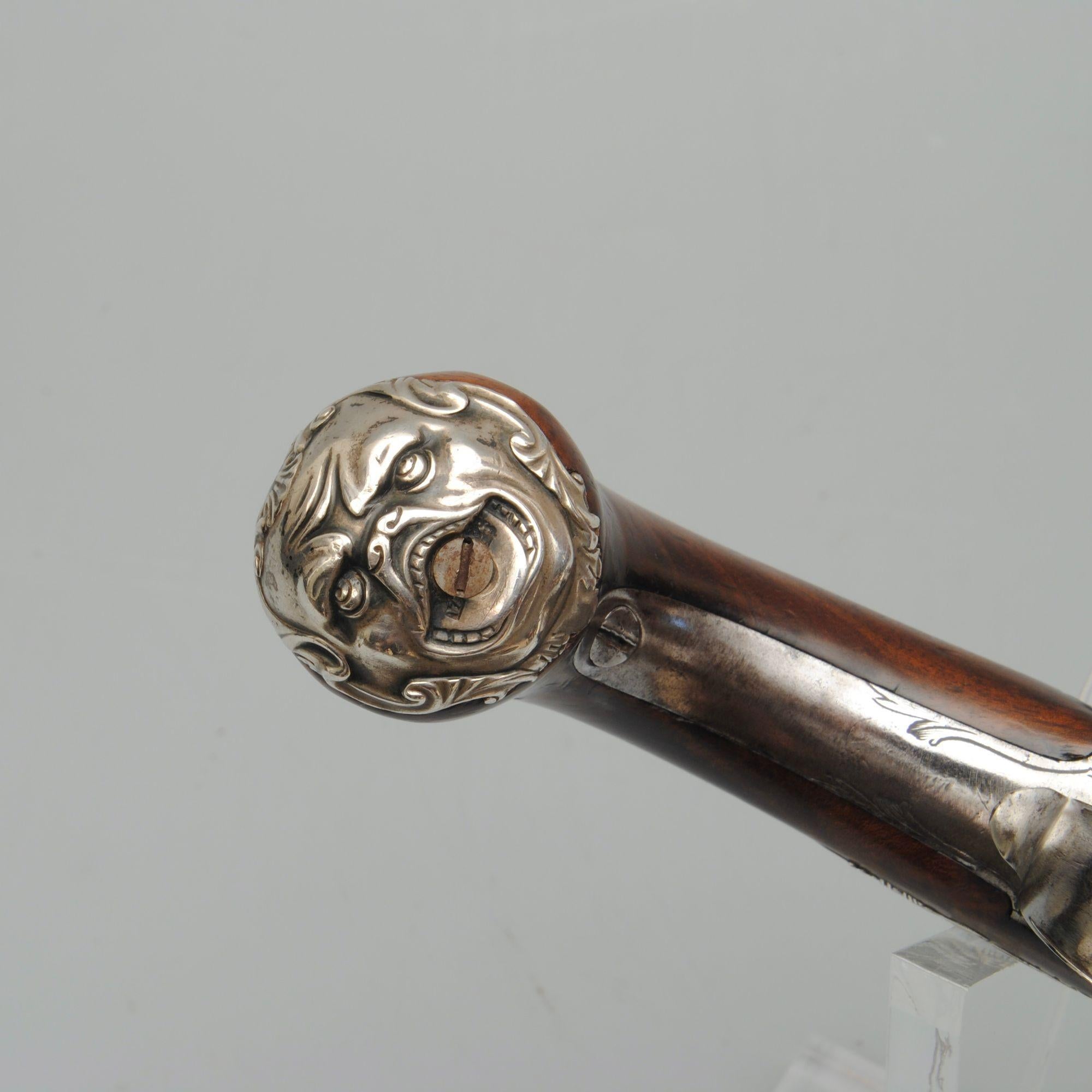 Rare Pair of Silver Mounted Queen Anne Pistols 3