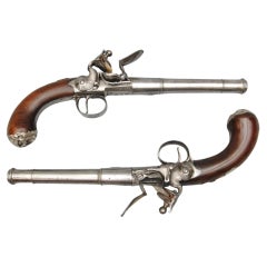 Rare Pair of Silver Mounted Queen Anne Pistols