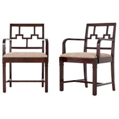 Rare Pair of Swedish Grace Period Stained Oak Armchairs