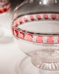 Rare Pair of Victorian Red Flashed Globe Decanters with Matching Glasses