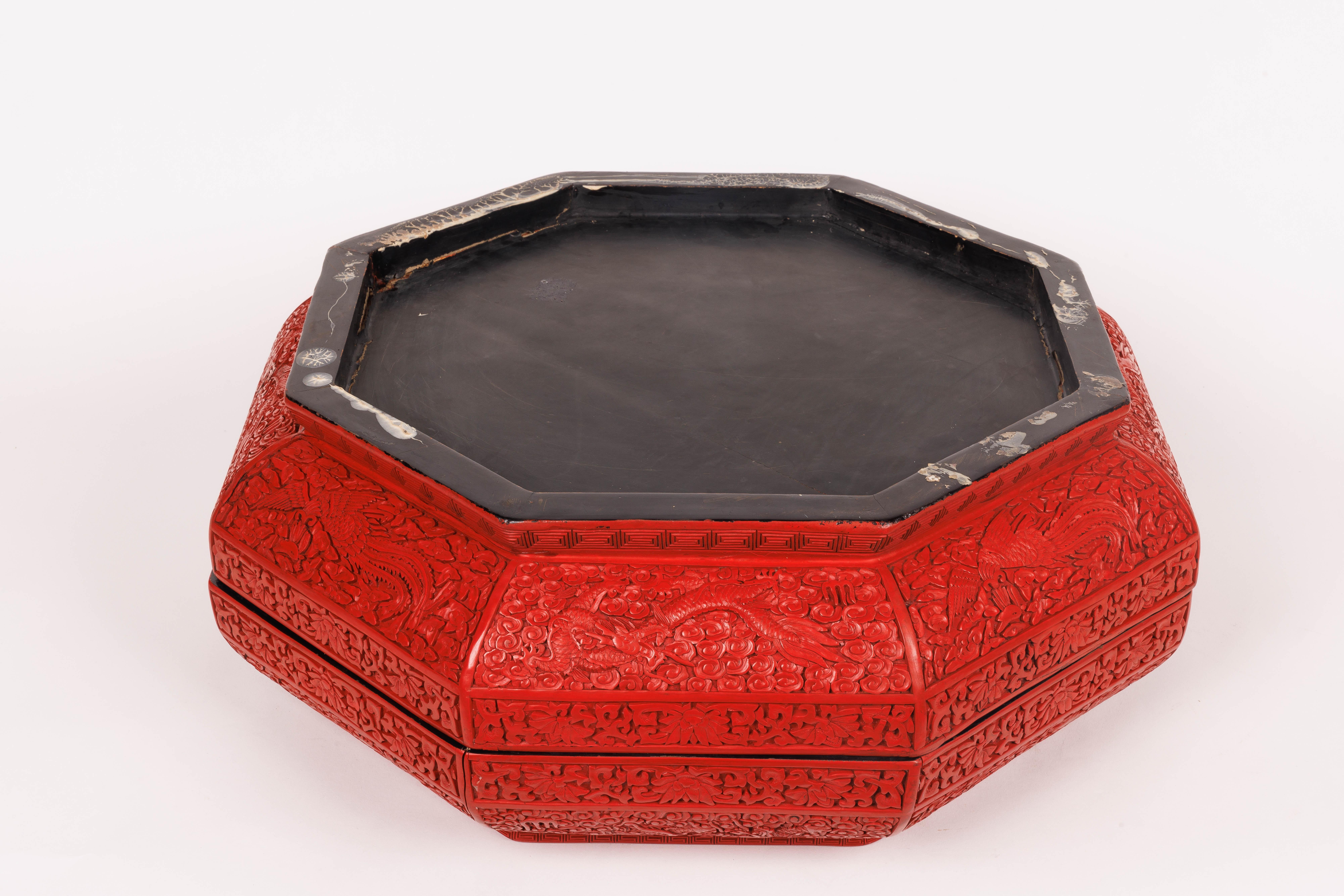 Rare Palace Size Chinese Carved Cinnabar Lacquer Figural Box and Cover, Qing In Good Condition For Sale In New York, NY