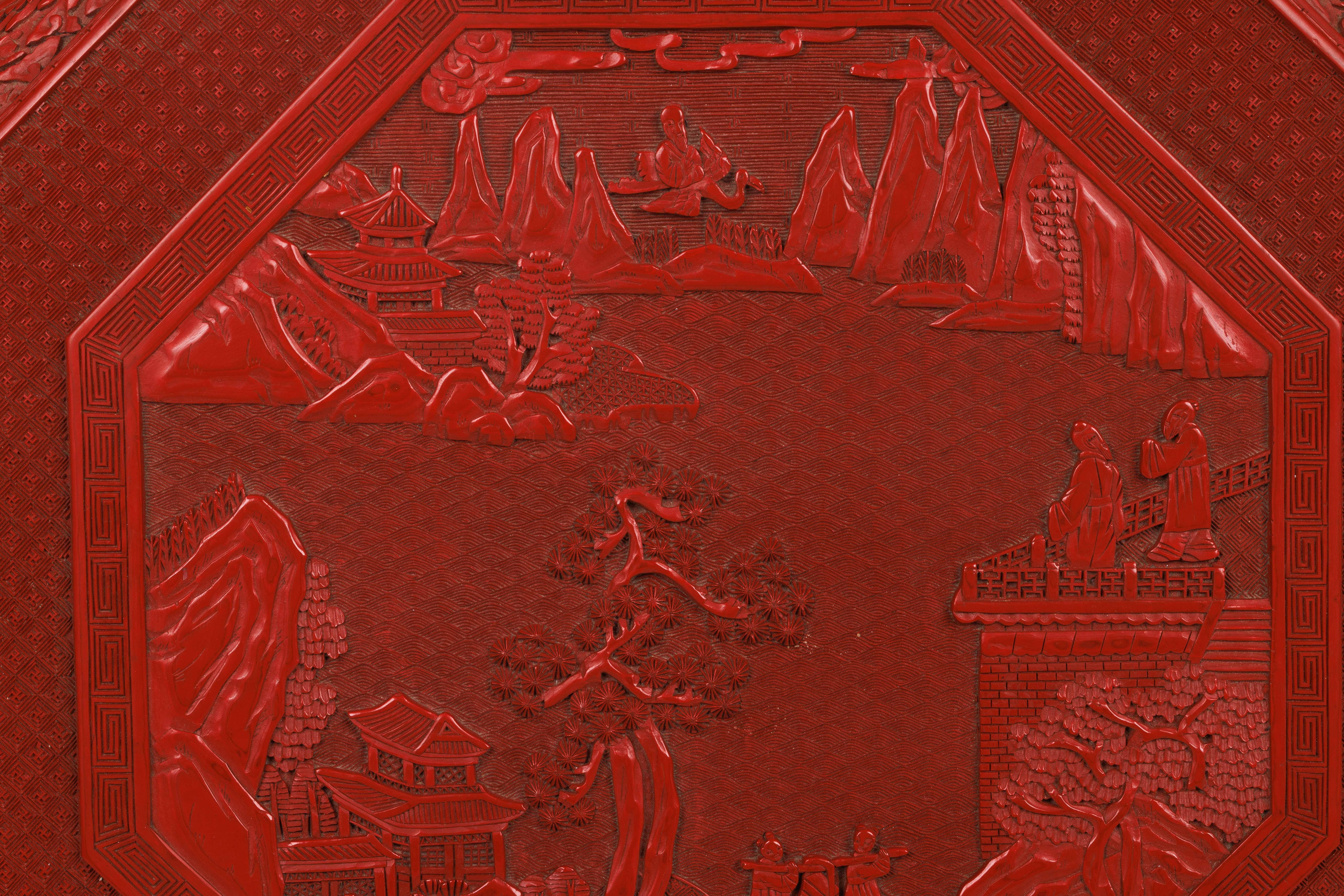 Seltene chinesische geschnitzte Cinnabar-Lack-Figurenschachtel und Deckel in Palastgröße, Qing im Angebot 2