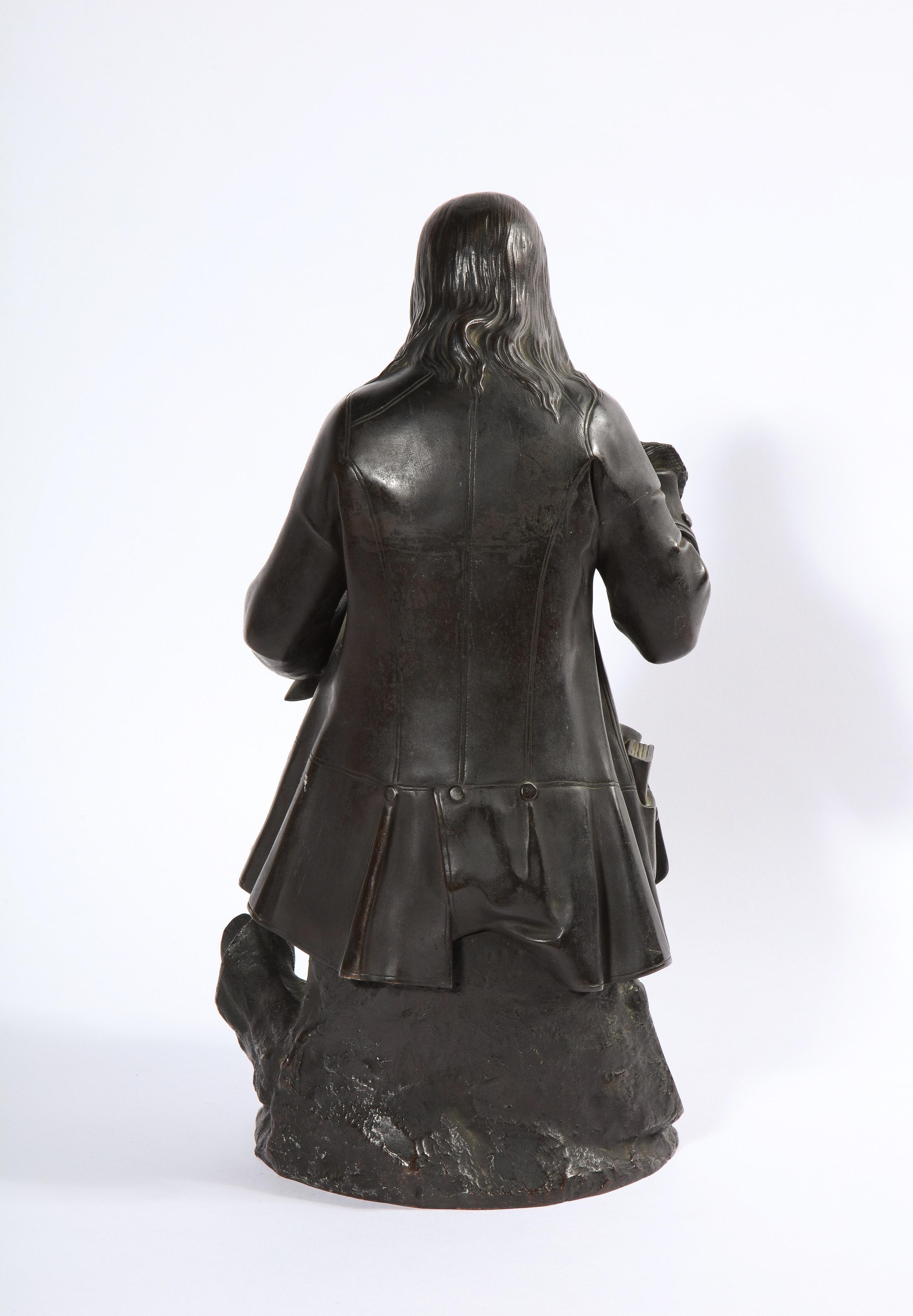 Rare sculpture de Benjamin Franklin en bronze patiné, par A. Carrier-Belleuse en vente 1