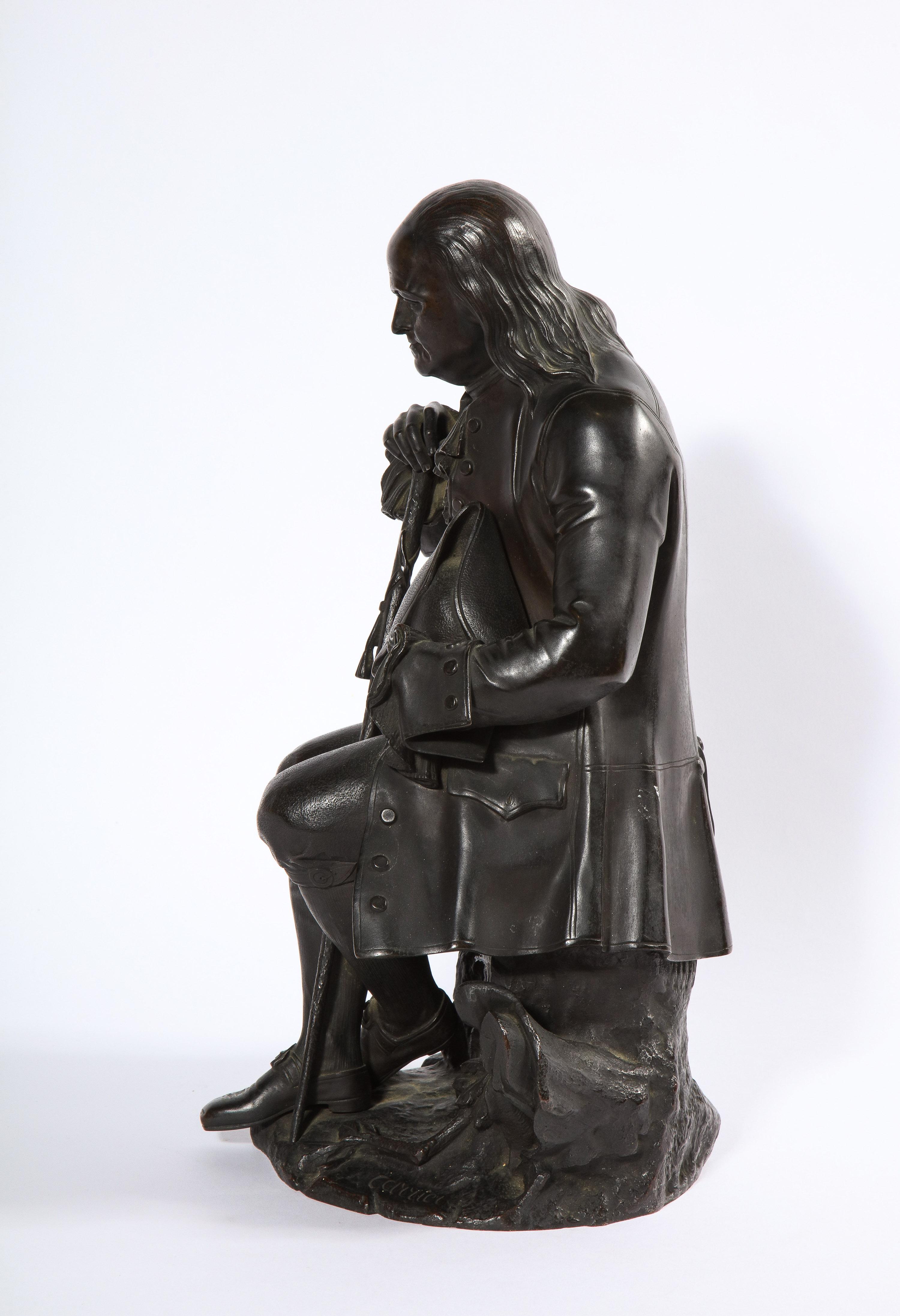 Rare sculpture de Benjamin Franklin en bronze patiné, par A. Carrier-Belleuse en vente 2