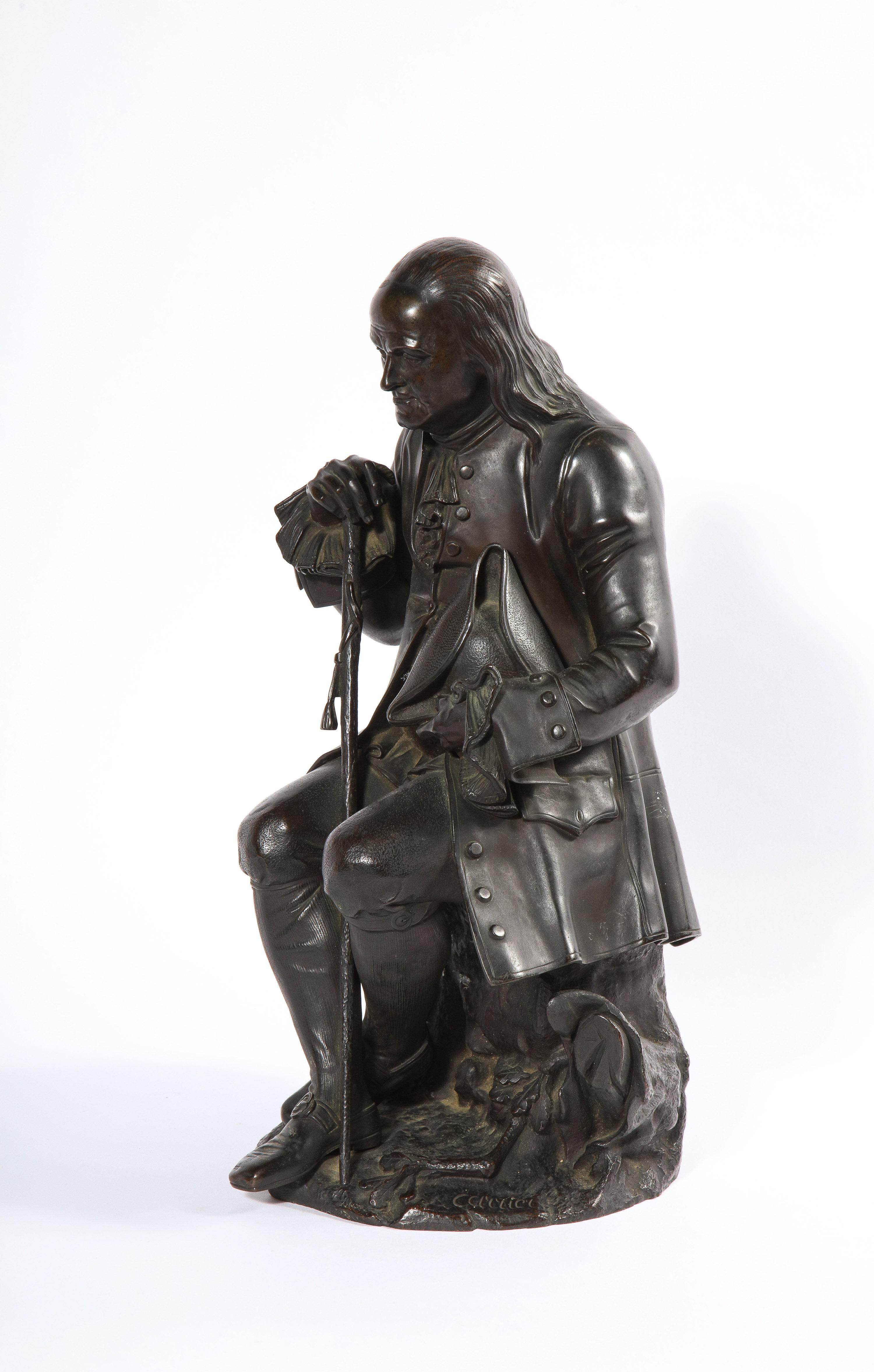 Rare Patinated Bronze Sculpture of Benjamin Franklin, by A. Carrier-Belleuse For Sale 7