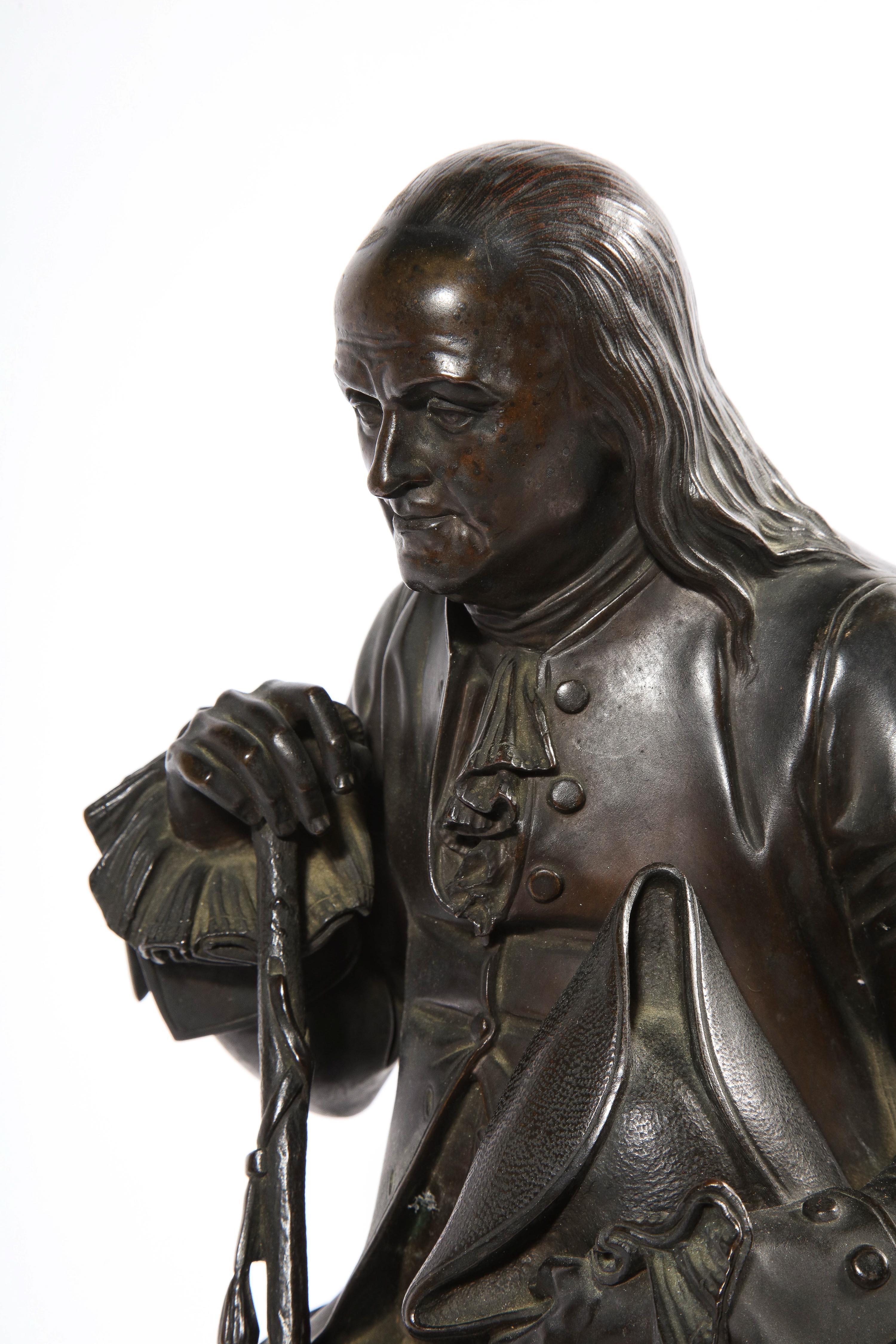 Rare Patinated Bronze Sculpture of Benjamin Franklin, by A. Carrier-Belleuse For Sale 8