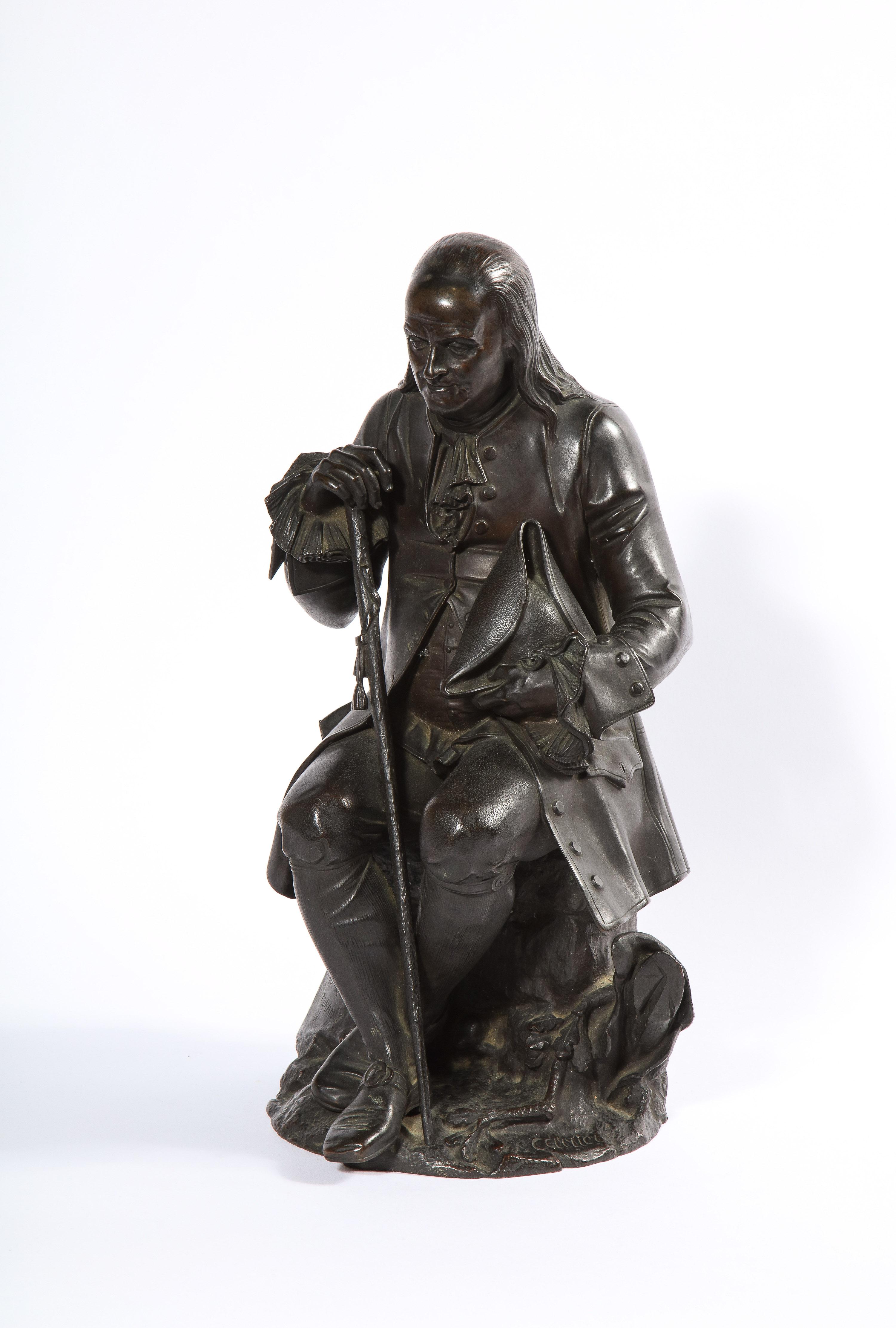 Rare Patinated Bronze Sculpture of Benjamin Franklin, by A. Carrier-Belleuse For Sale 9