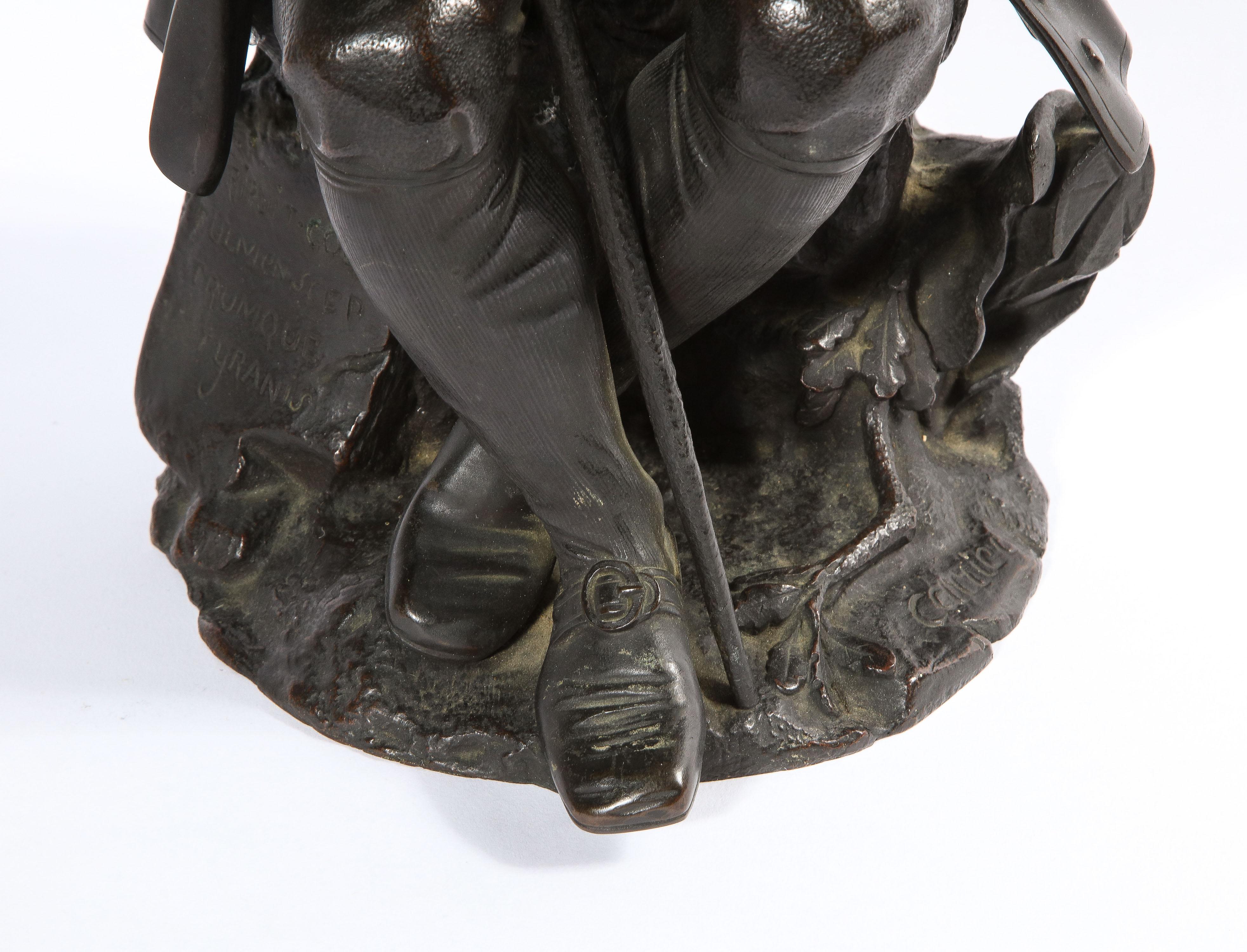 Rare Patinated Bronze Sculpture of Benjamin Franklin, by A. Carrier-Belleuse In Good Condition For Sale In New York, NY