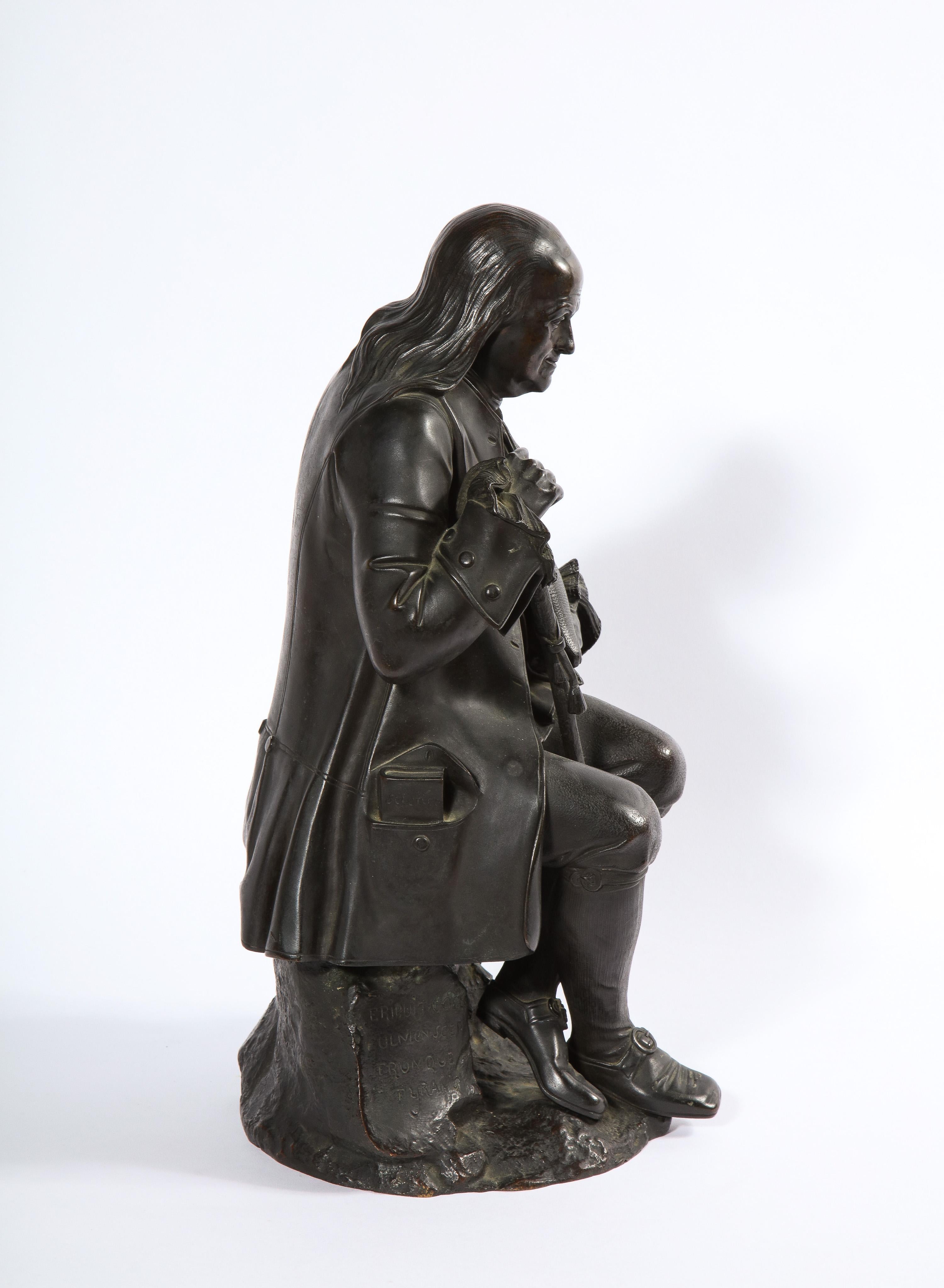 Rare Patinated Bronze Sculpture of Benjamin Franklin, by A. Carrier-Belleuse For Sale 1
