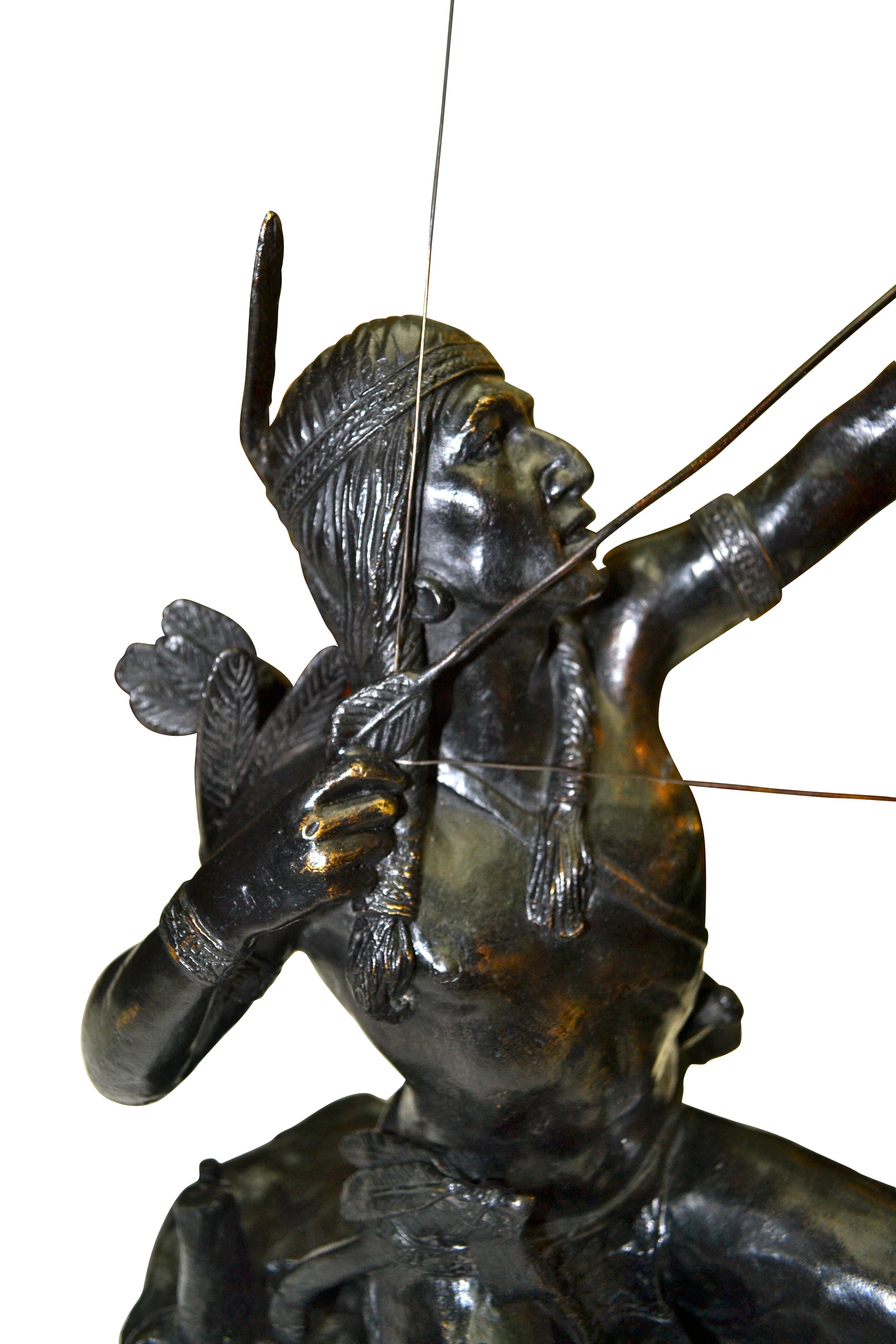 Rare Patinated Bronze Statue of a Native American Indian Archer on the Hunt For Sale 3