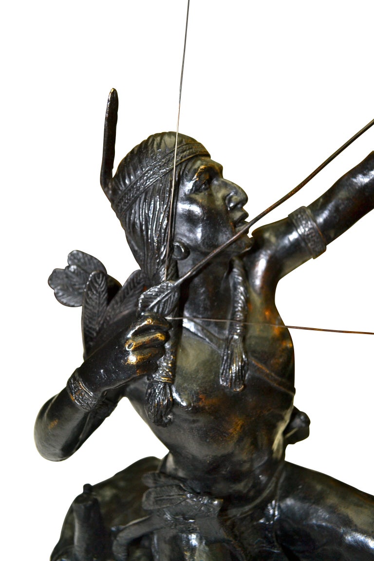 Rare Patinated Bronze Statue of a Native American Indian Archer on the