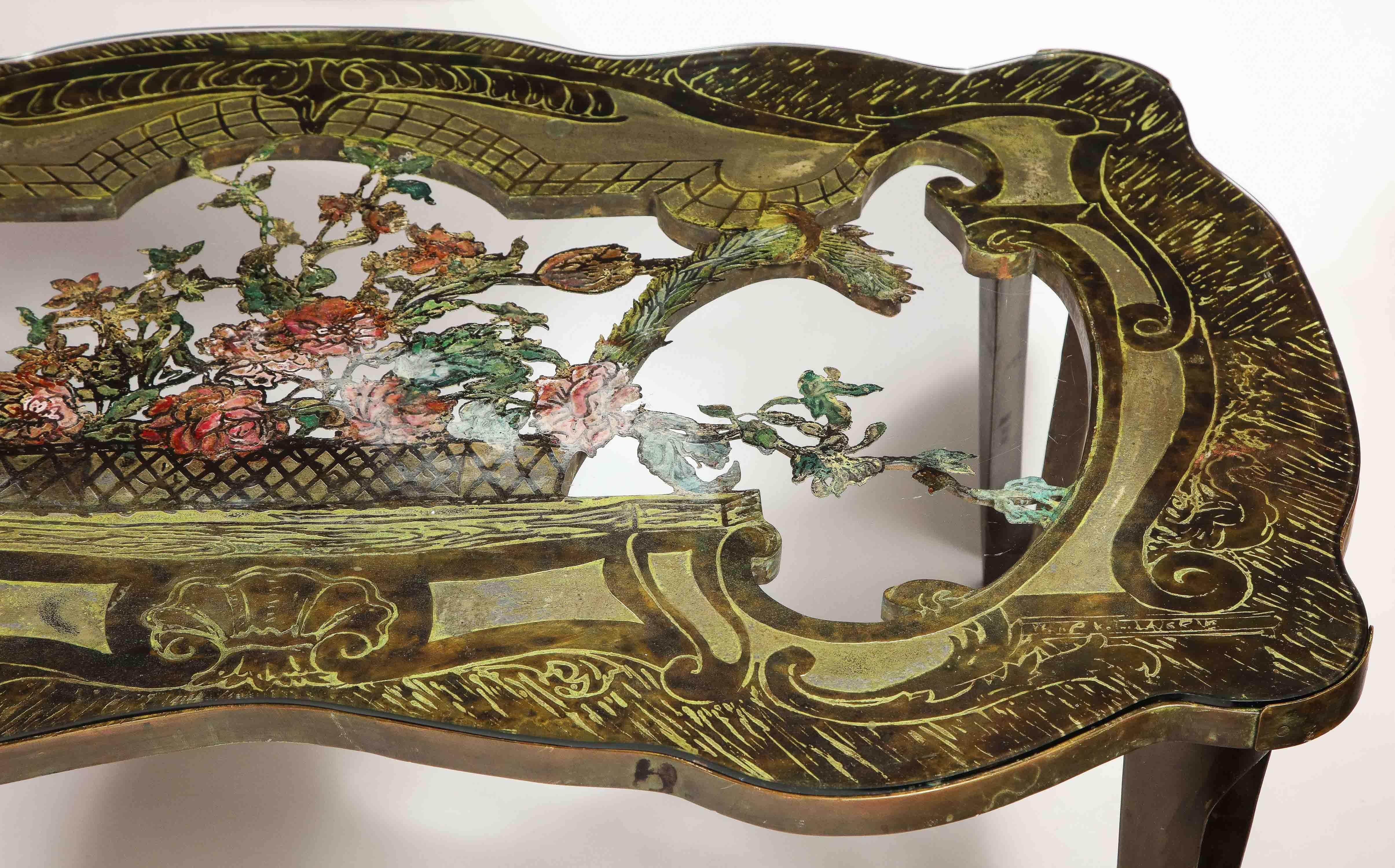 Rare Philip and Kelvin LaVerne 'La Reine Floral' Patinated Bronze Coffee Table 2