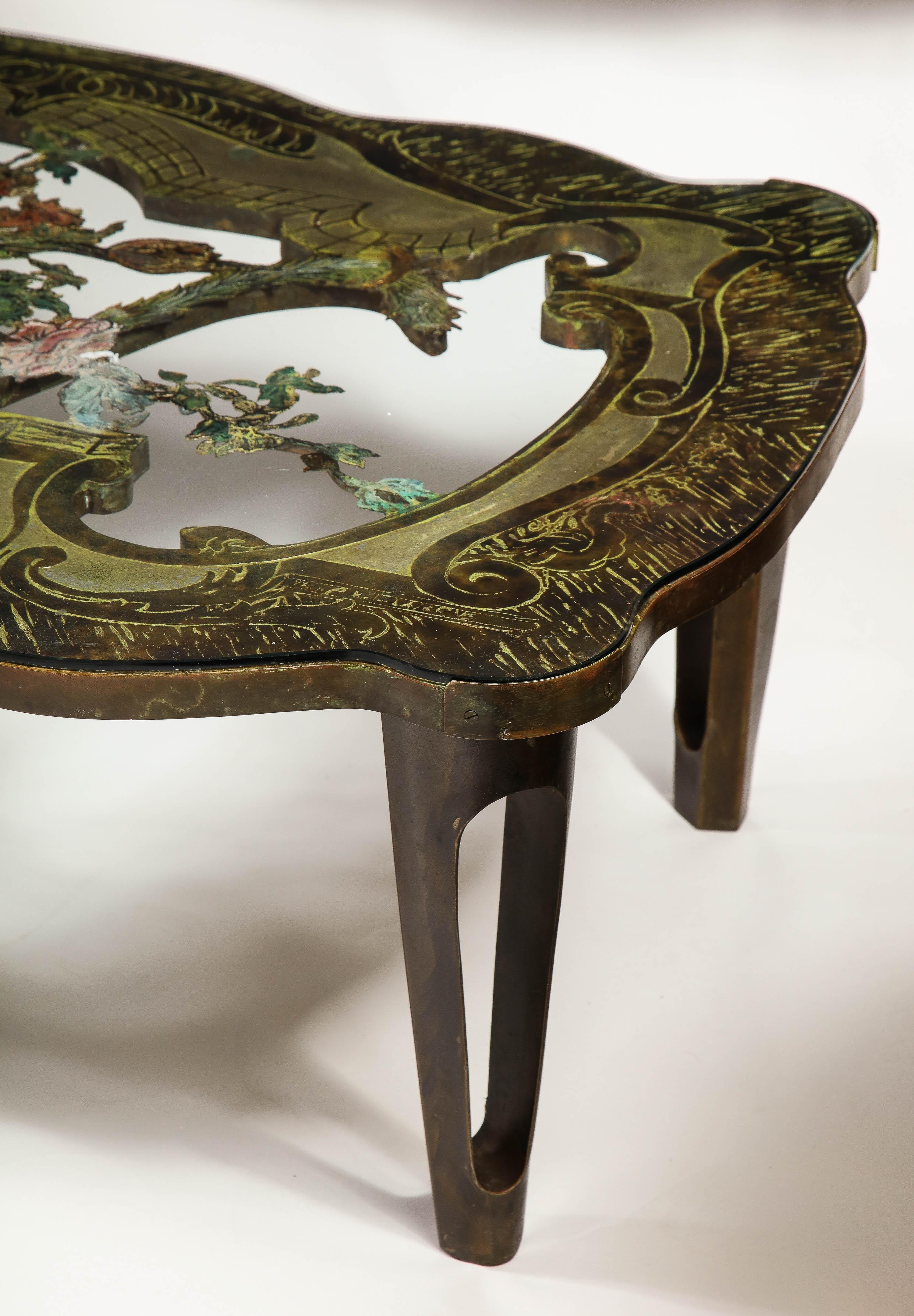 Cast Rare Philip and Kelvin LaVerne 'La Reine Floral' Patinated Bronze Coffee Table