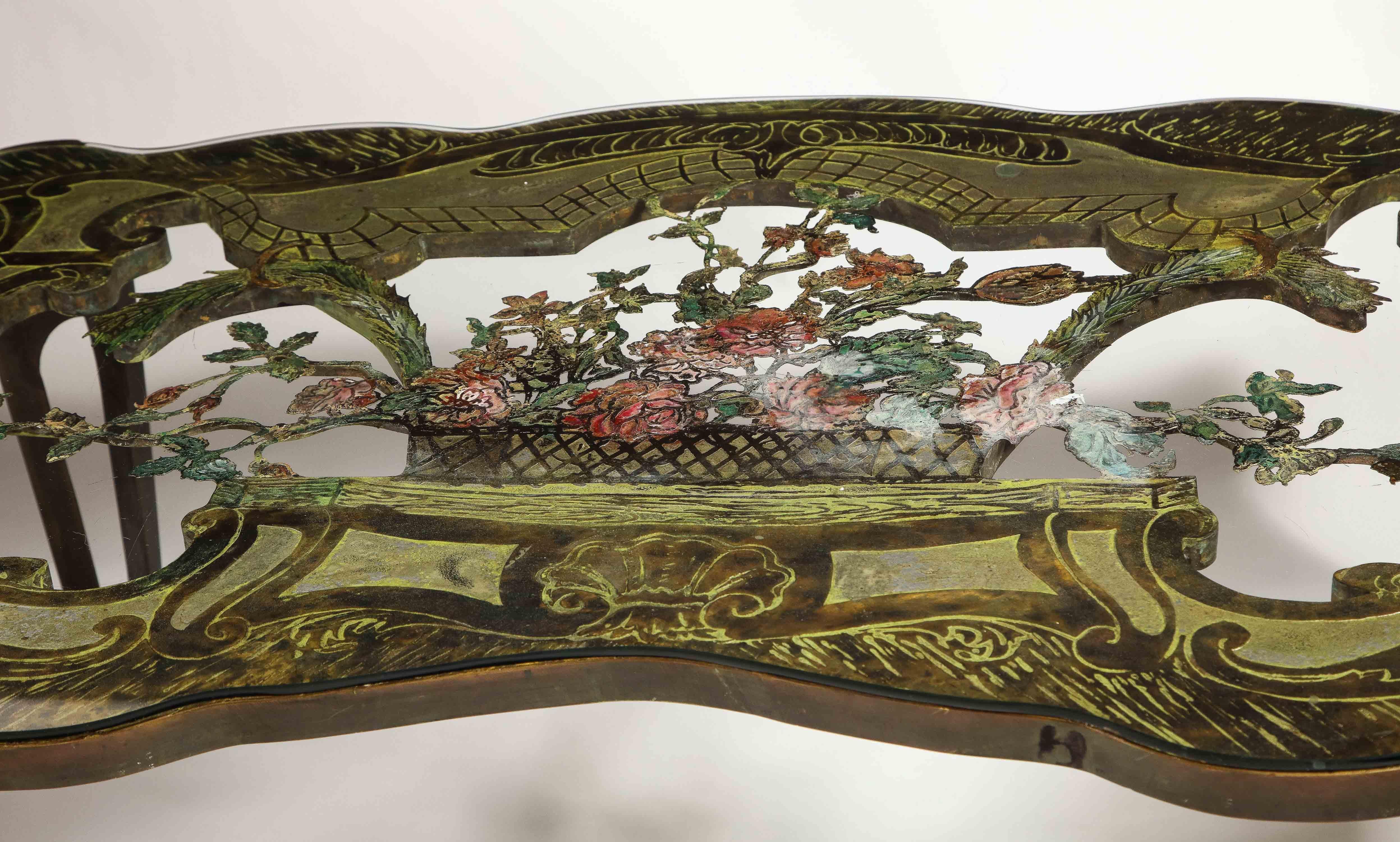 Rare Philip and Kelvin LaVerne 'La Reine Floral' Patinated Bronze Coffee Table In Good Condition In New York, NY