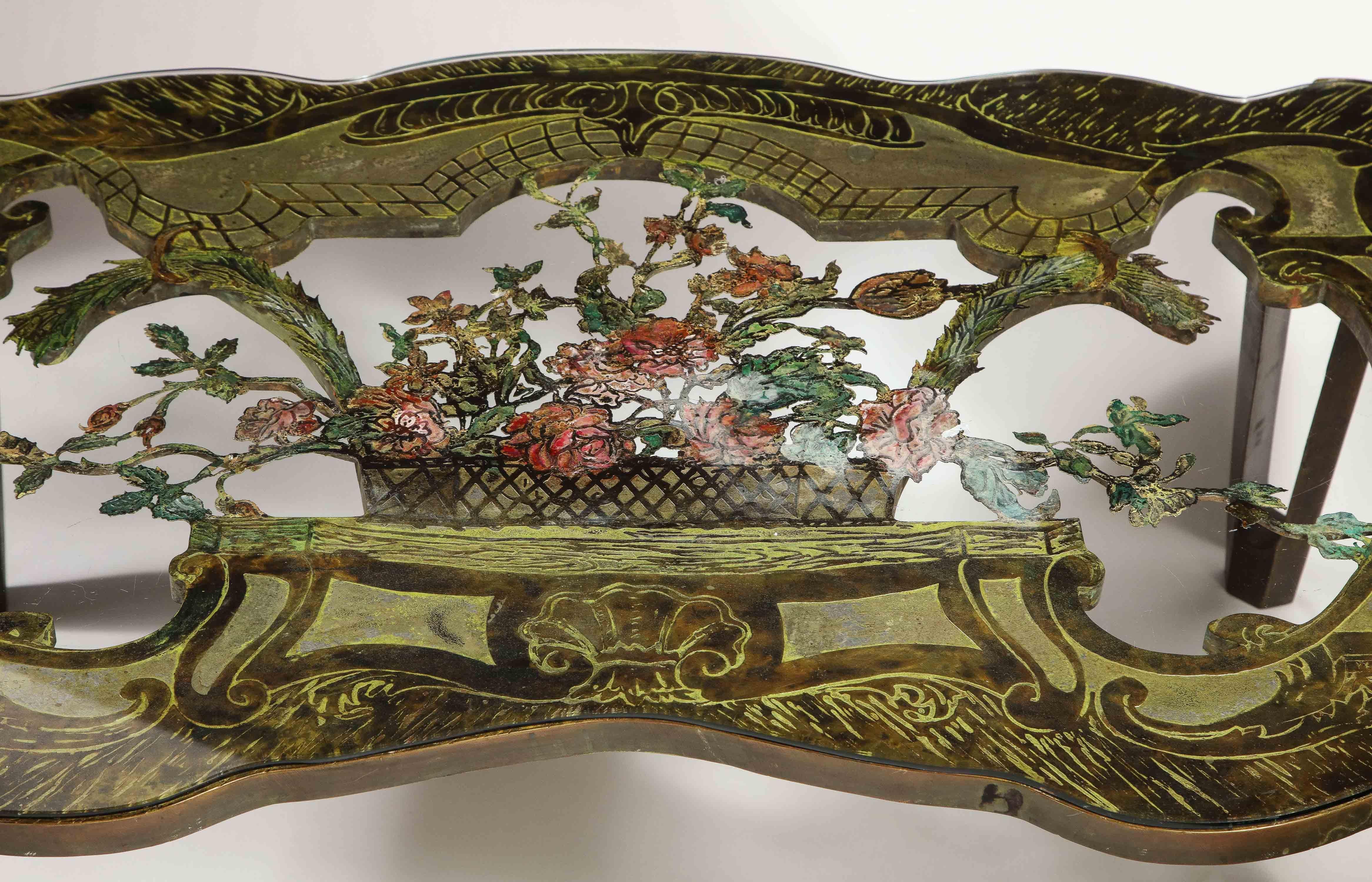 Pewter Rare Philip and Kelvin LaVerne 'La Reine Floral' Patinated Bronze Coffee Table