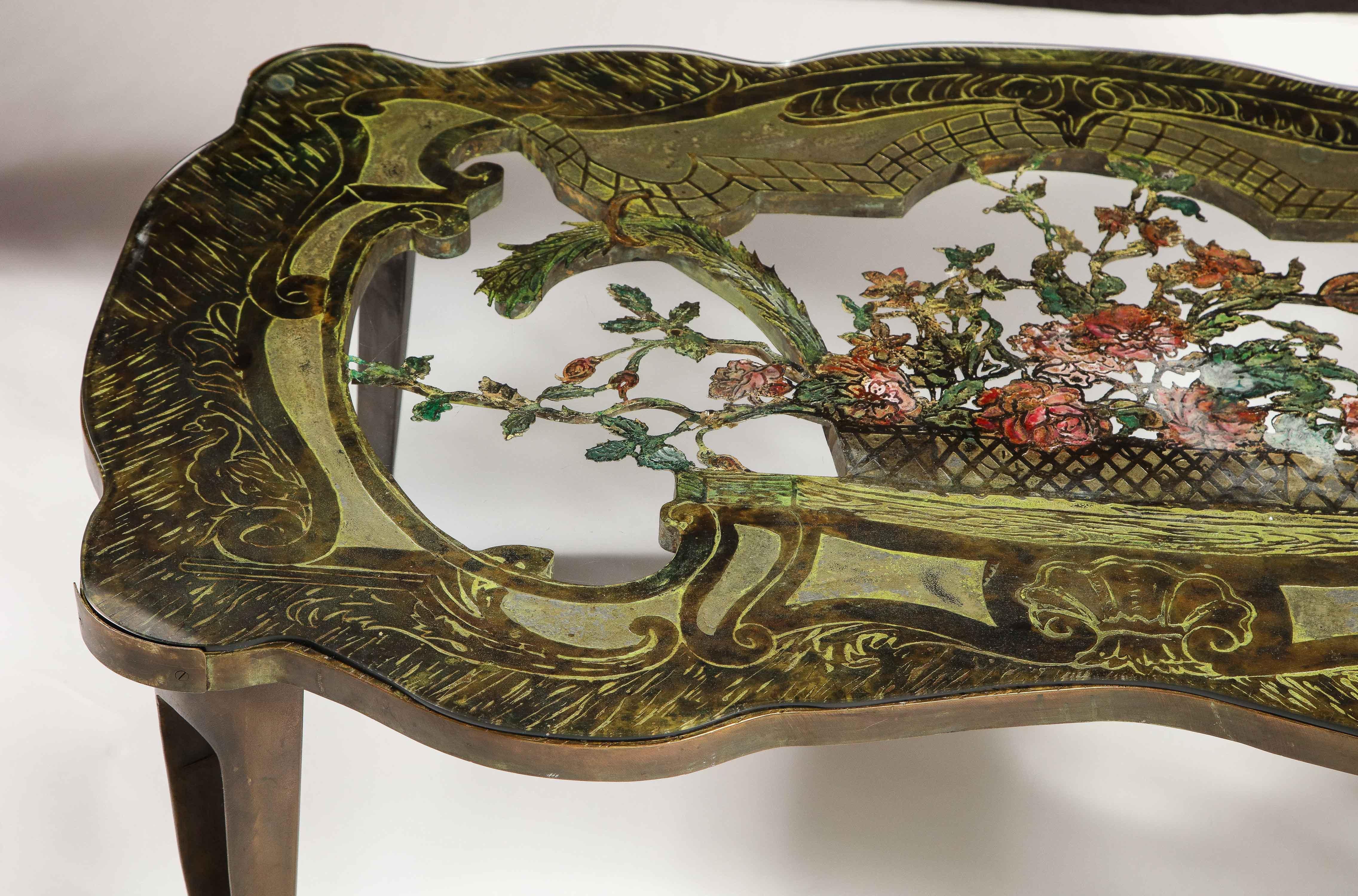 Rare Philip and Kelvin LaVerne 'La Reine Floral' Patinated Bronze Coffee Table 1