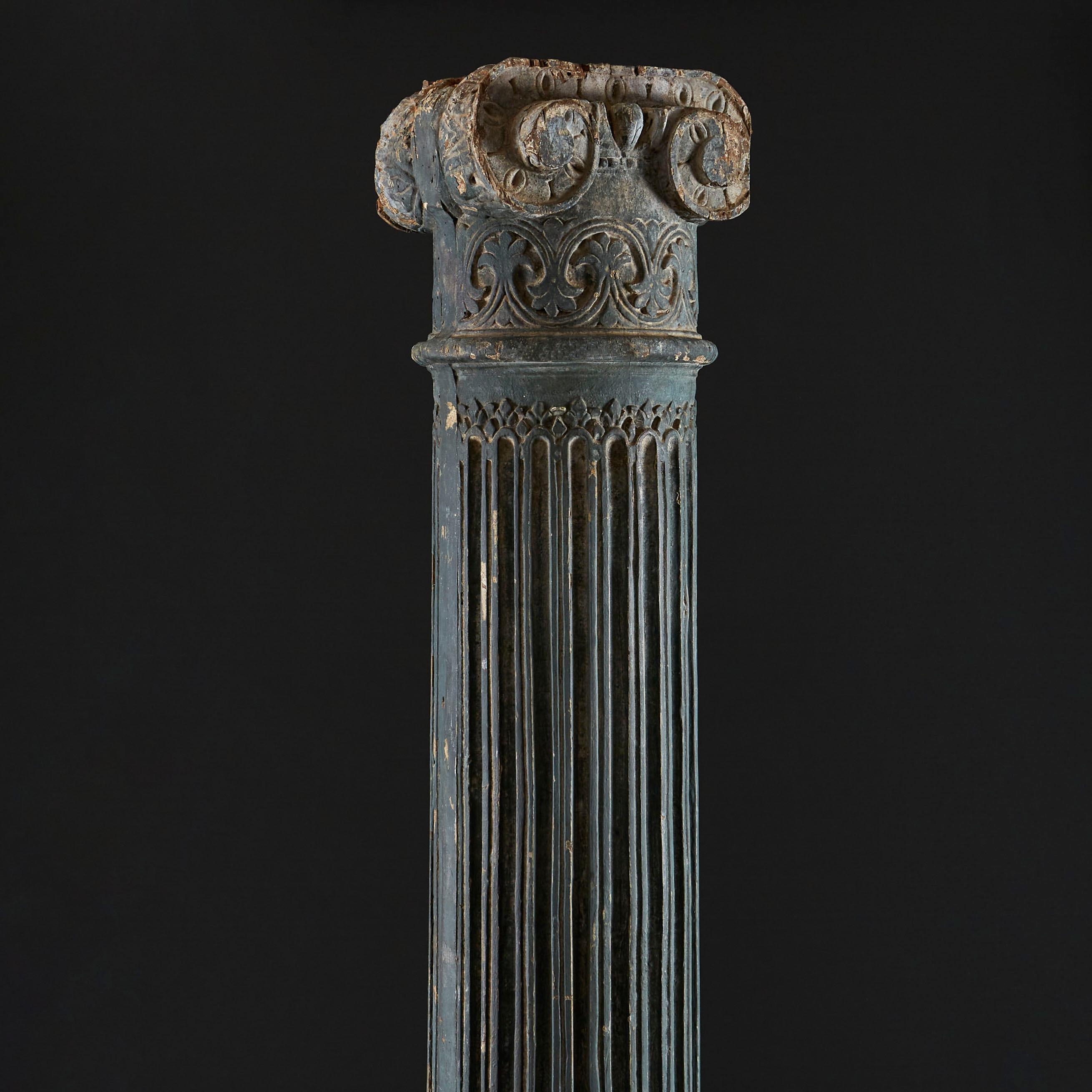 Rare Prussian Blue Carved Ionic Column of Large Scale In Good Condition In London, GB