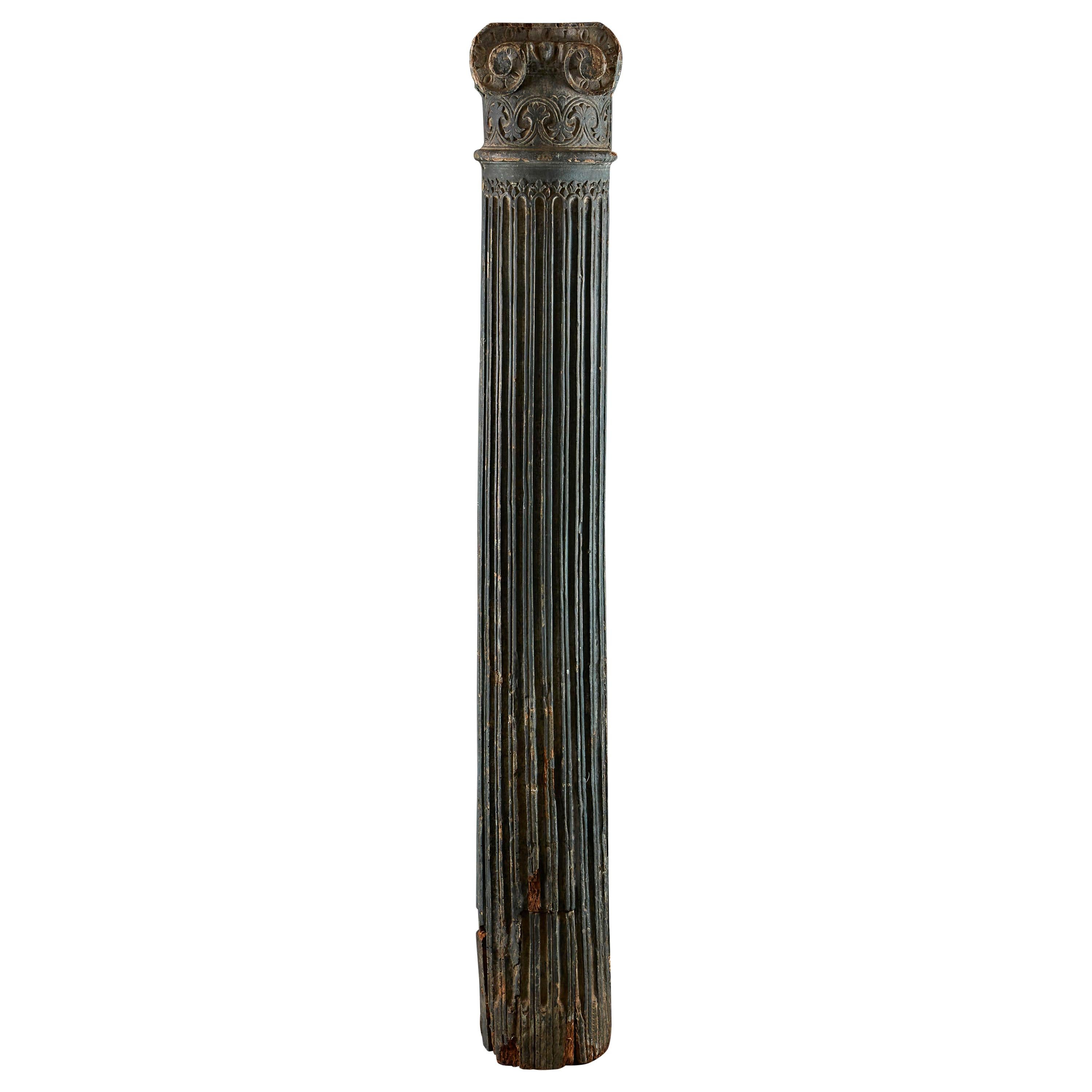 Rare Prussian Blue Carved Ionic Column of Large Scale