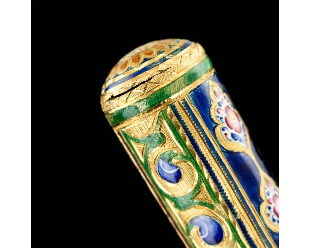 Rare Qajar Gold and Enamel Parasol Cane Handle For Sale 7