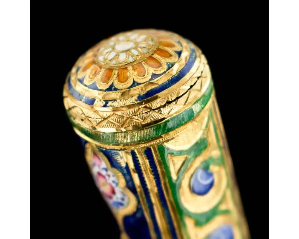 Rare Qajar Gold and Enamel Parasol Cane Handle For Sale 8