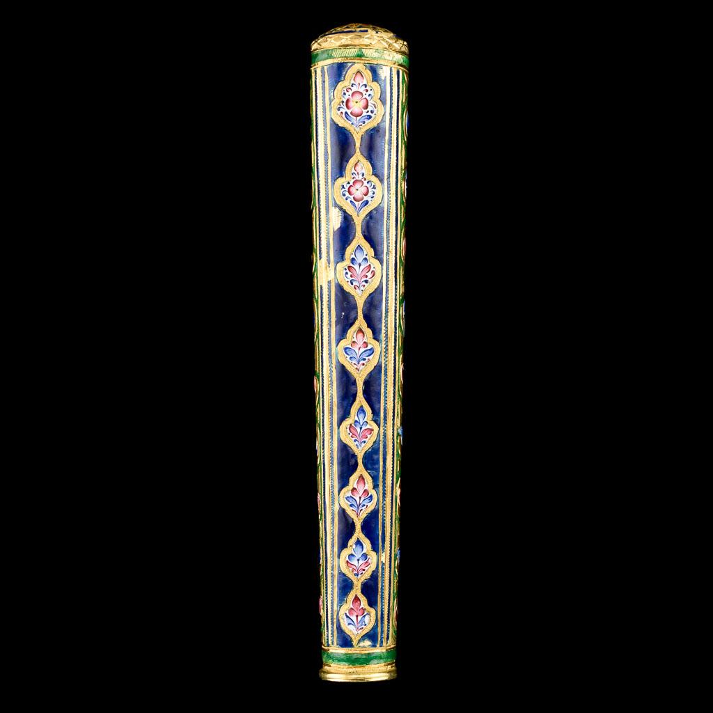 Women's or Men's Rare Qajar Gold and Enamel Parasol Cane Handle For Sale