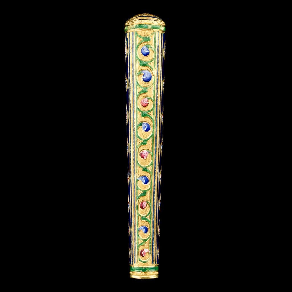 Rare Qajar Gold and Enamel Parasol Cane Handle For Sale 1