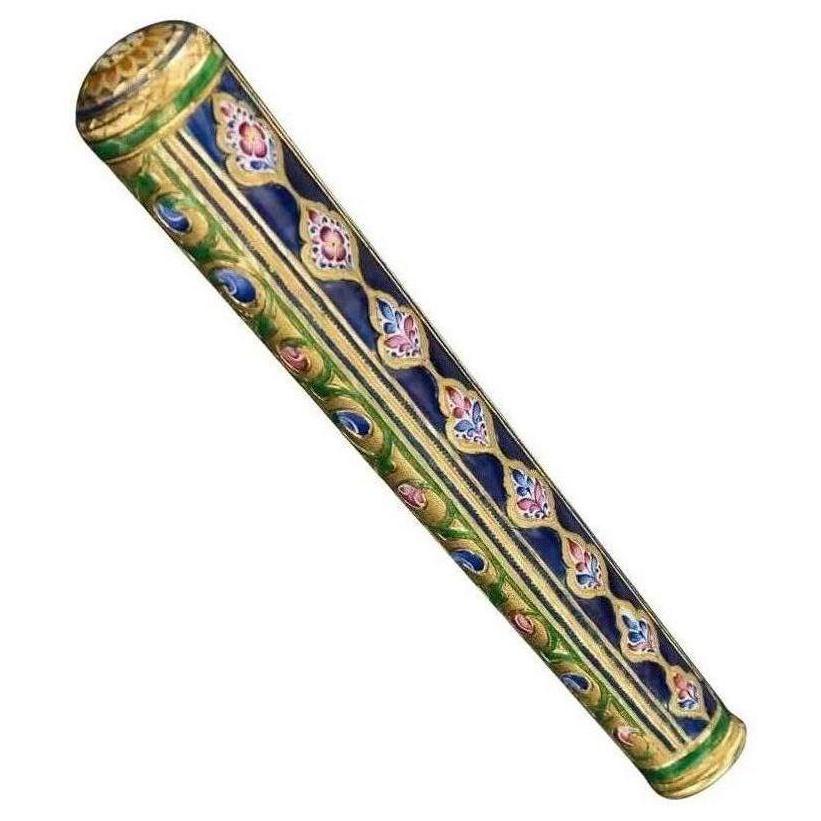 Rare Qajar Gold and Enamel Parasol Cane Handle