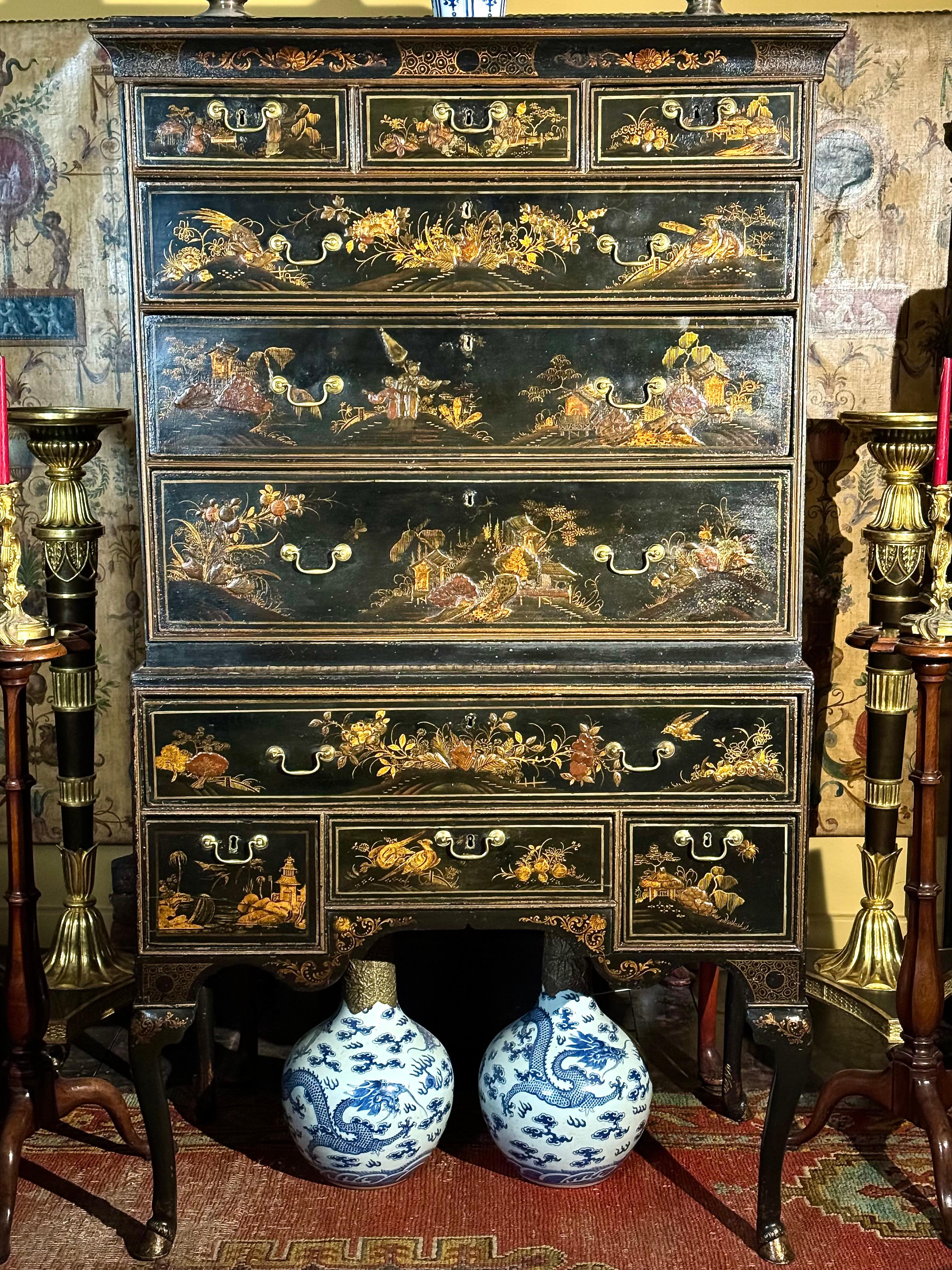 Rara cassapanca con scacchiera su piedistallo di Queen Anne Chinoiserie in vendita 1
