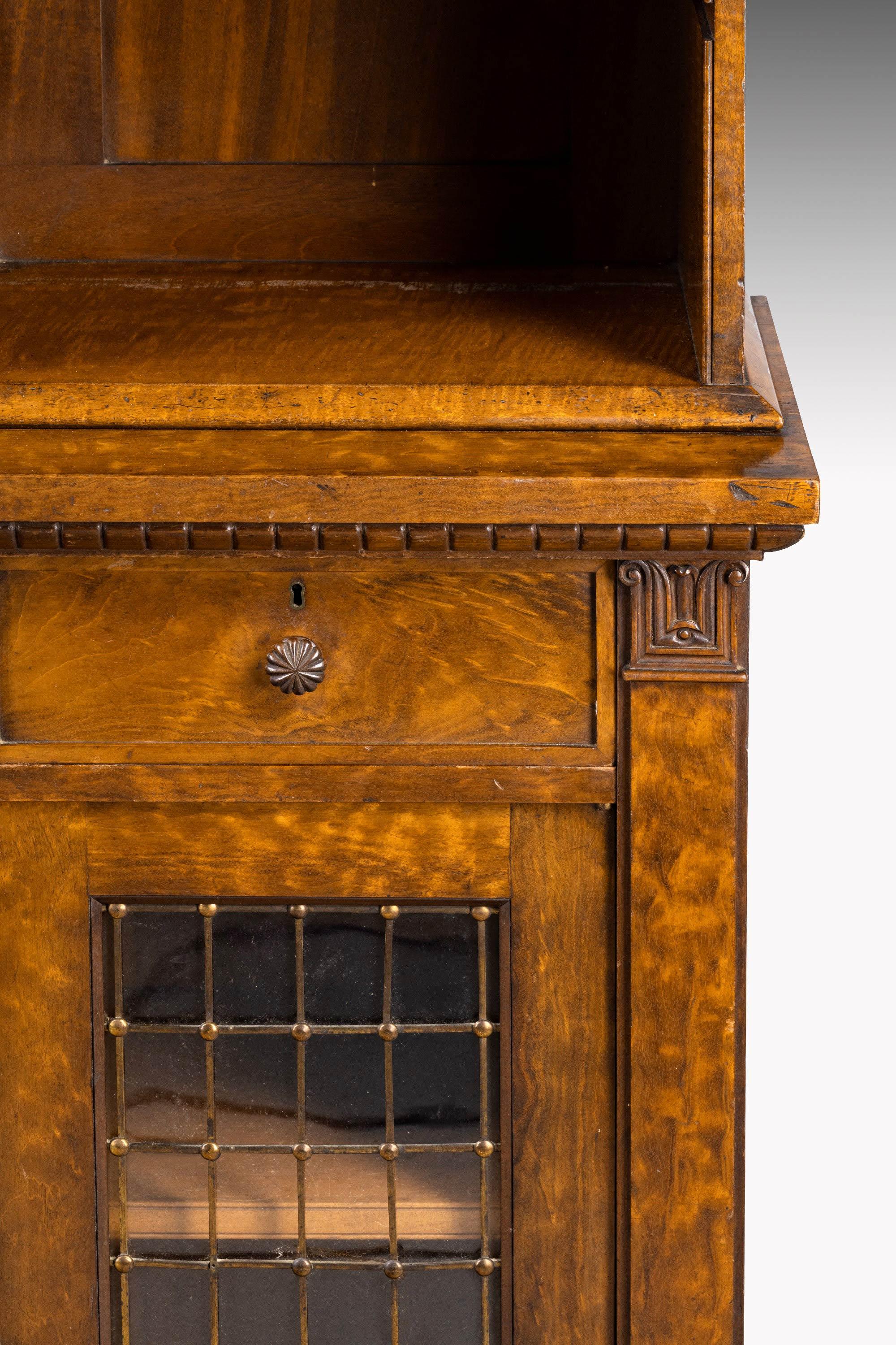 Rare Quilted Mahogany Regency Period Low Bookcase 1