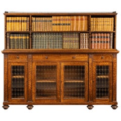 Rare Quilted Mahogany Regency Period Low Bookcase