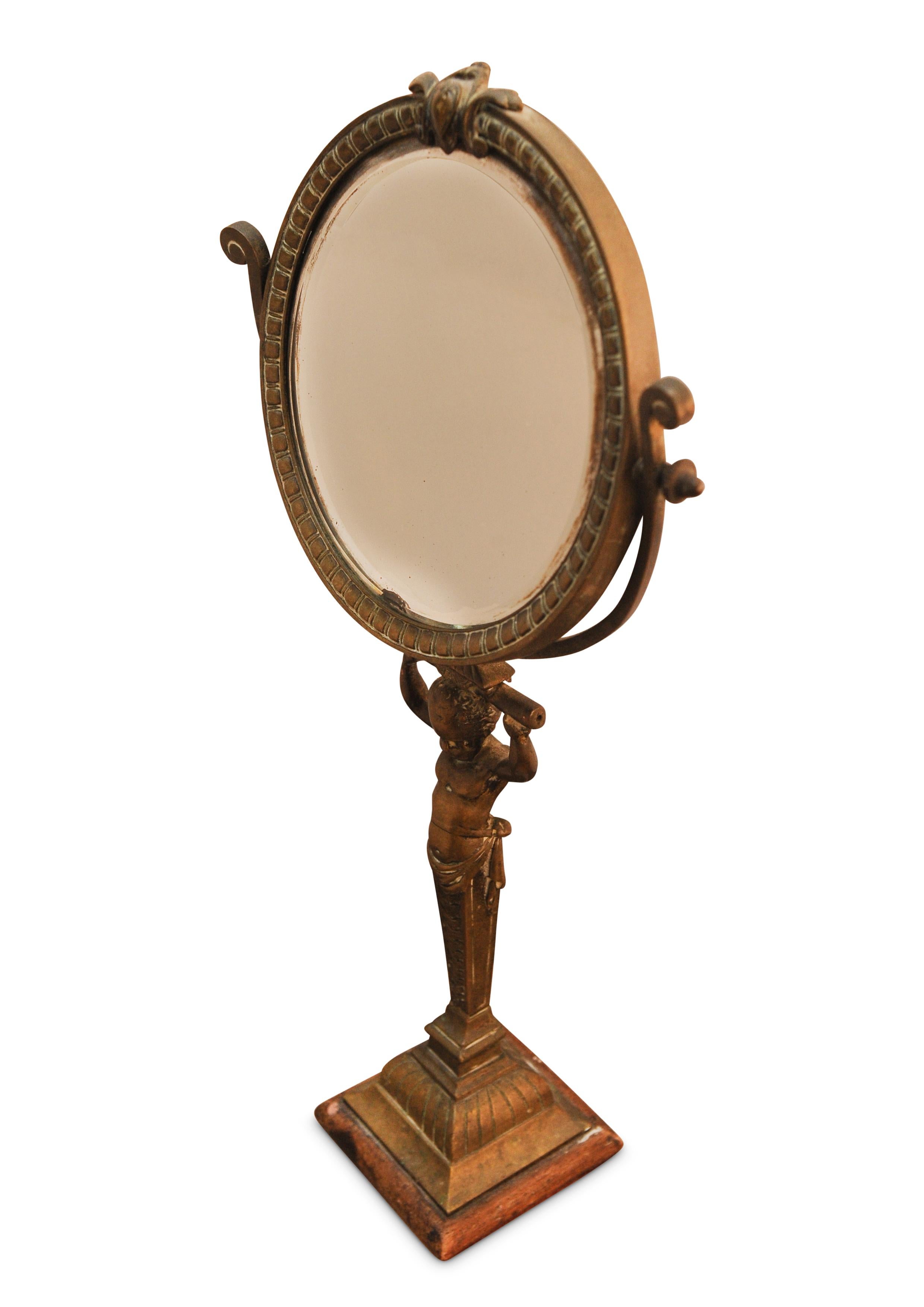 Hand-Crafted A Rare Regency Cherubic Brass Revolving Vanity Mirror  For Sale
