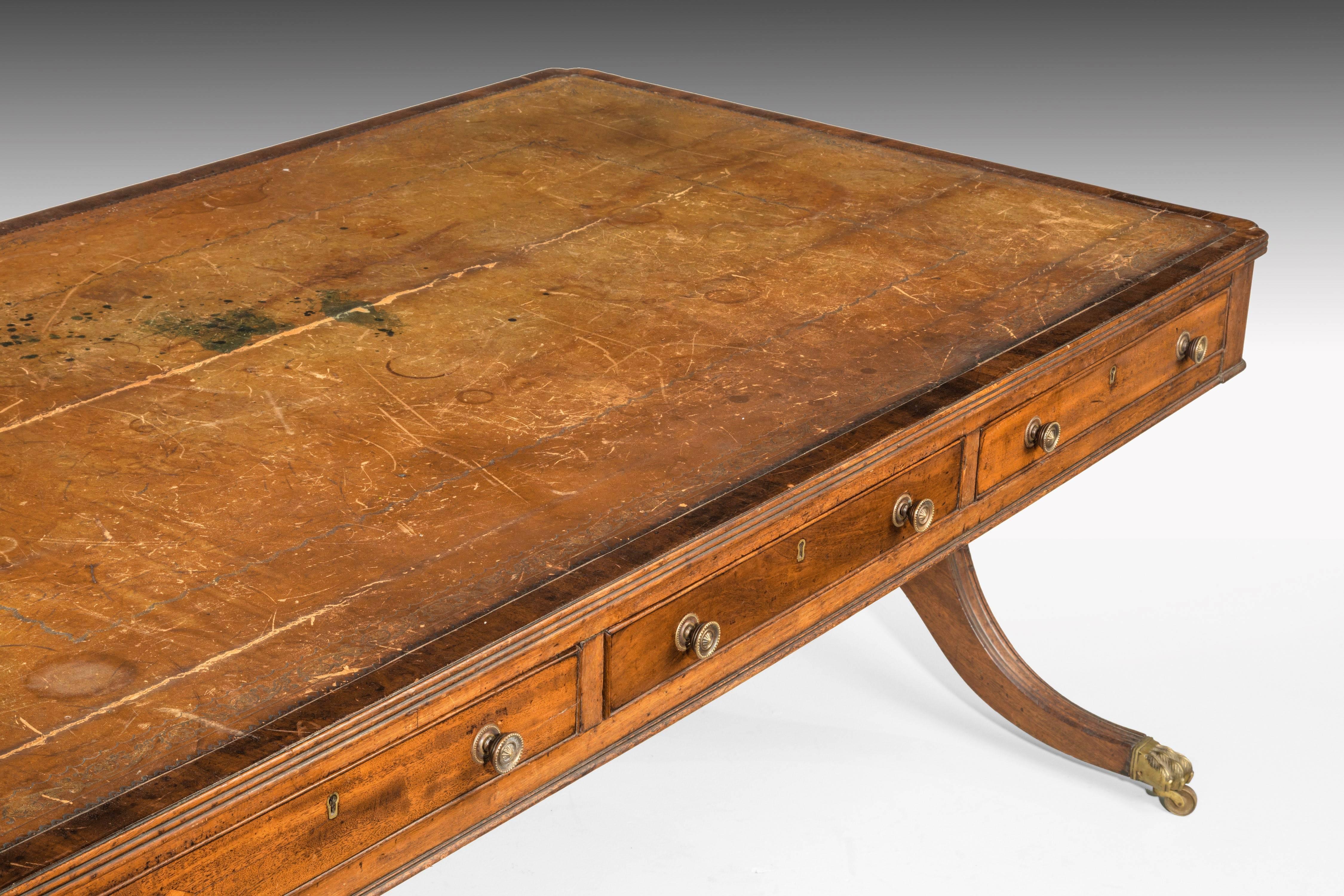 English Rare Regency Period Mahogany Library Table