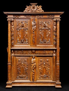 A Rare Renaissance Walnut Cabinet  With Its Freestanding Carved Columns