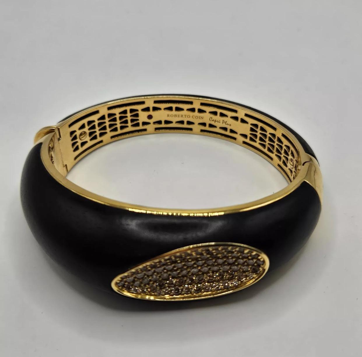 A Rare Roberto Coin 'Capri Plus' Ebony Wood & Diamond 18ct-18k Gold Bangle 4