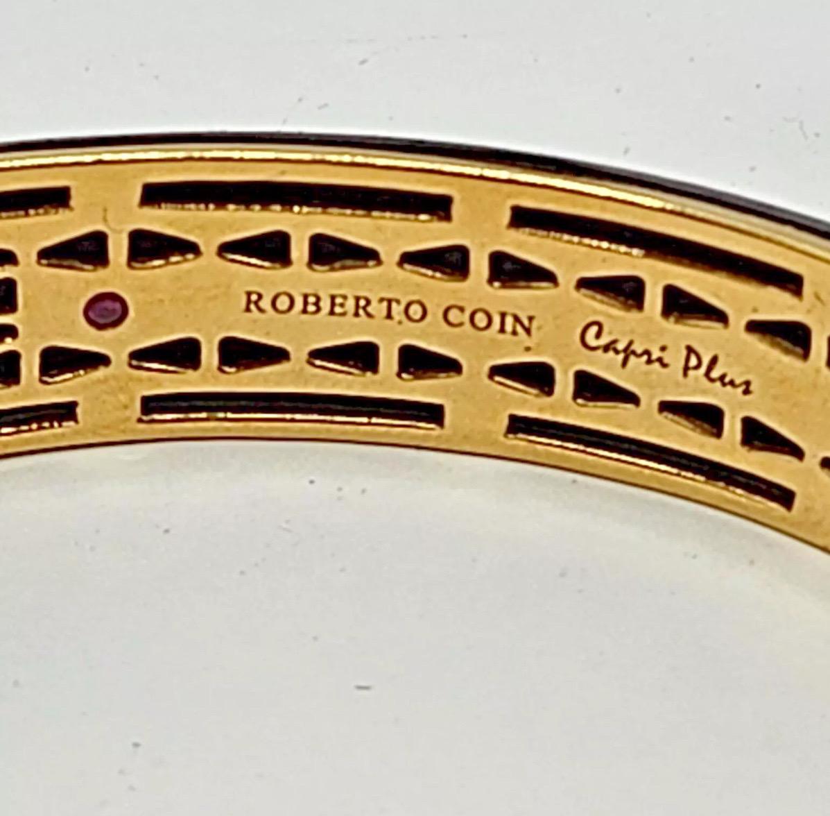 A Rare Roberto Coin 'Capri Plus' Ebony Wood & Diamond 18ct-18k Gold Bangle 8