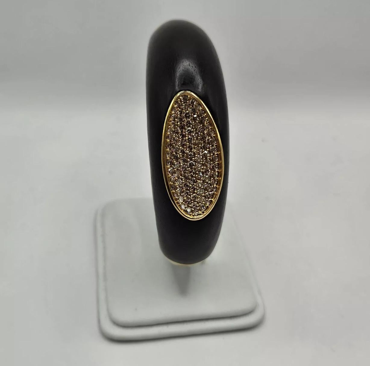Modern A Rare Roberto Coin 'Capri Plus' Ebony Wood & Diamond 18ct-18k Gold Bangle
