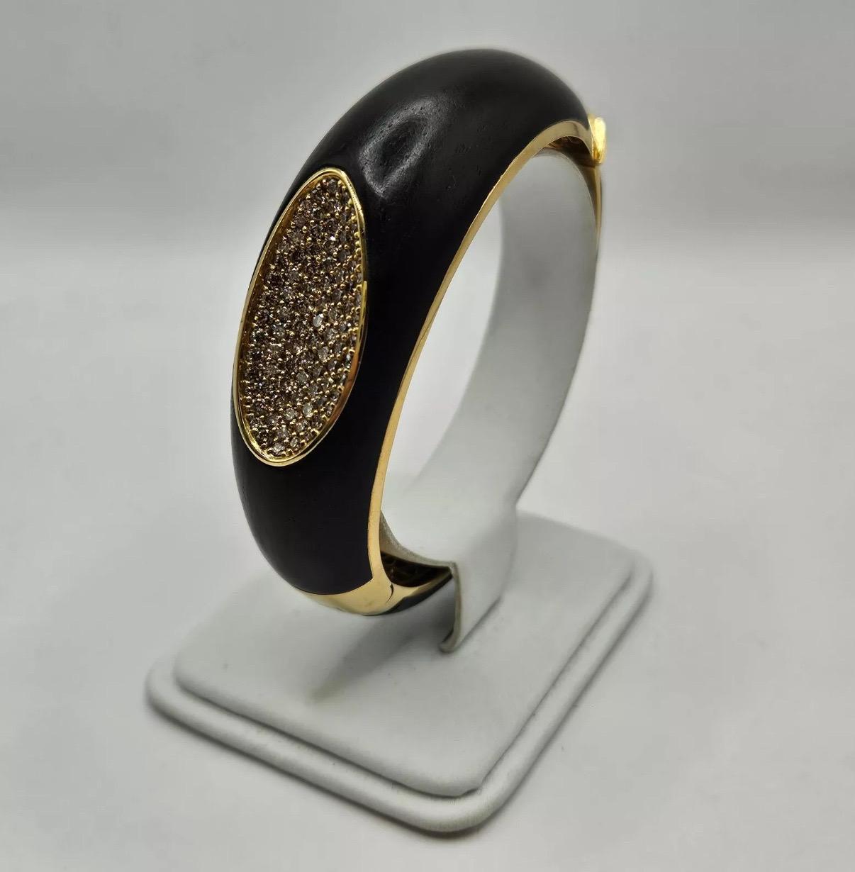 Brilliant Cut A Rare Roberto Coin 'Capri Plus' Ebony Wood & Diamond 18ct-18k Gold Bangle