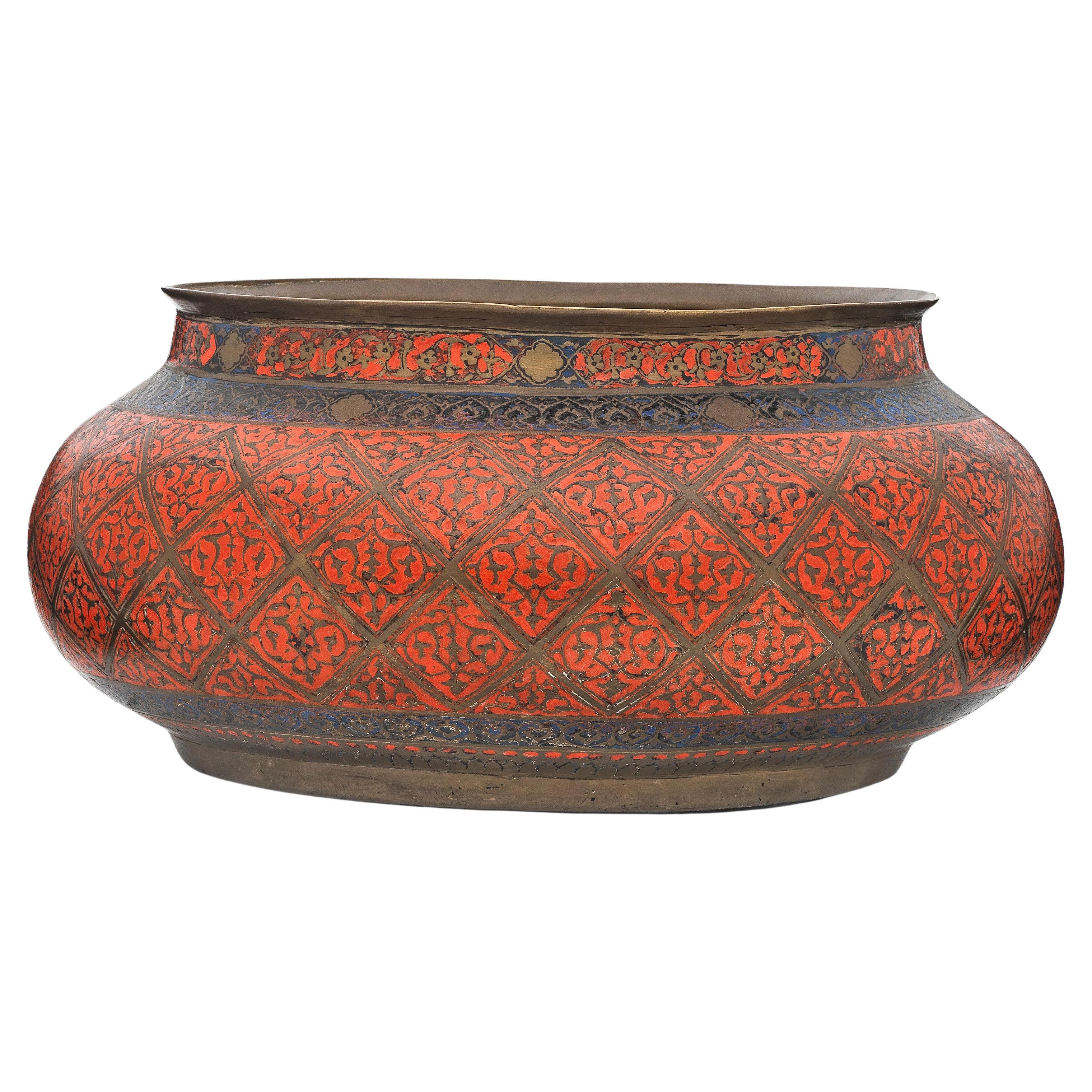 A Rare Safavid Enamelled Brass Bowl, 16TH - 17TH Century im Angebot