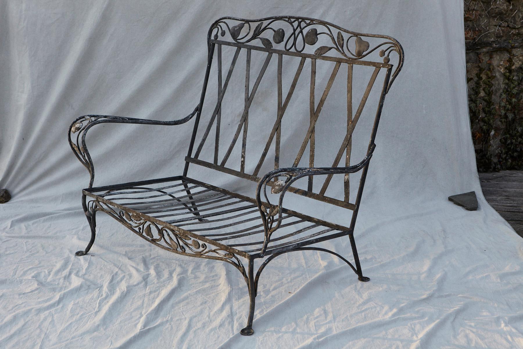 Hollywood Regency Rare Salterini Della Robbia Collection Wrought Iron Love Seat, circa 1940s, No 1