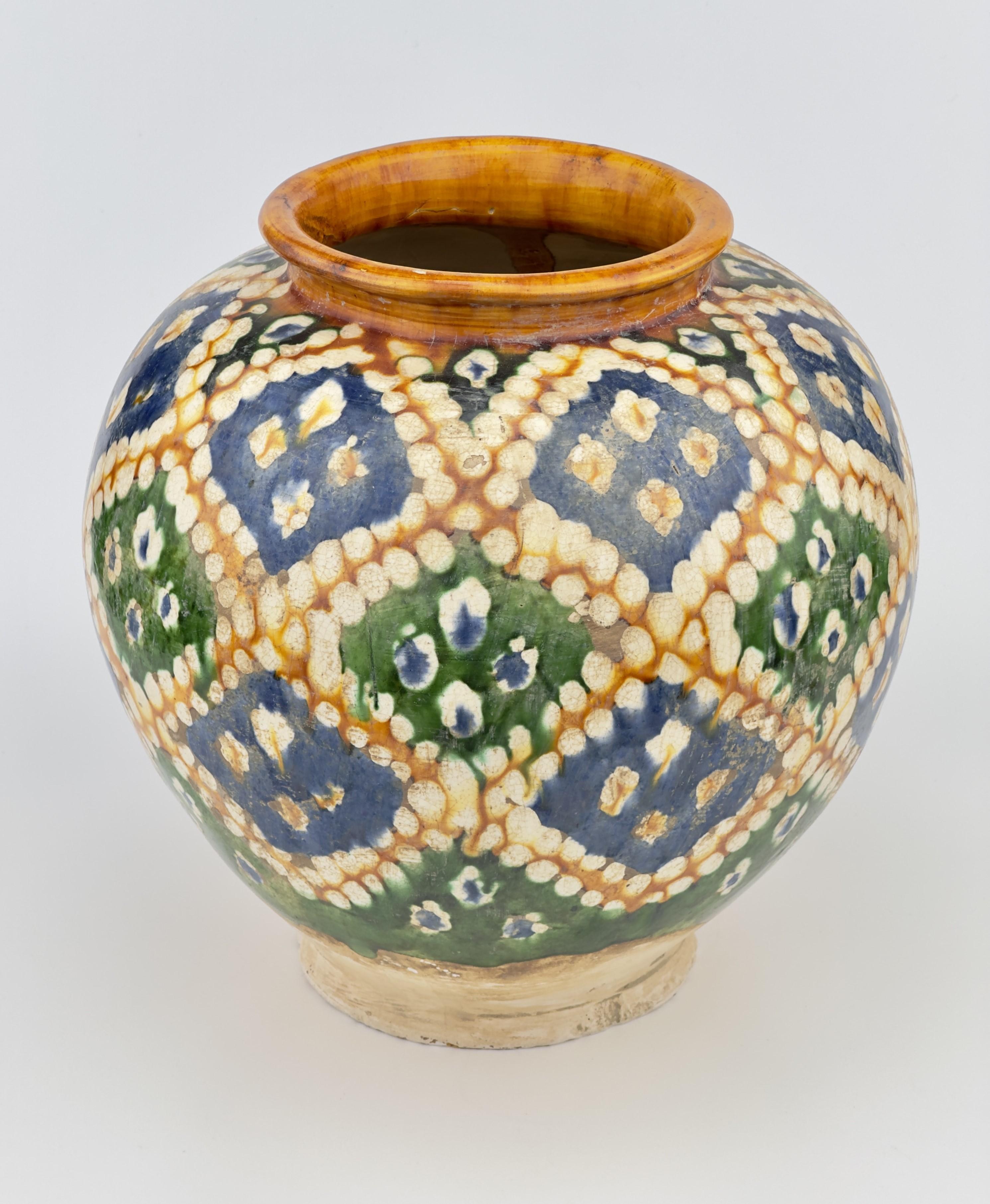 18th Century and Earlier A Rare Sancai-Glazed Pottery Jar, Tang Dynasty For Sale