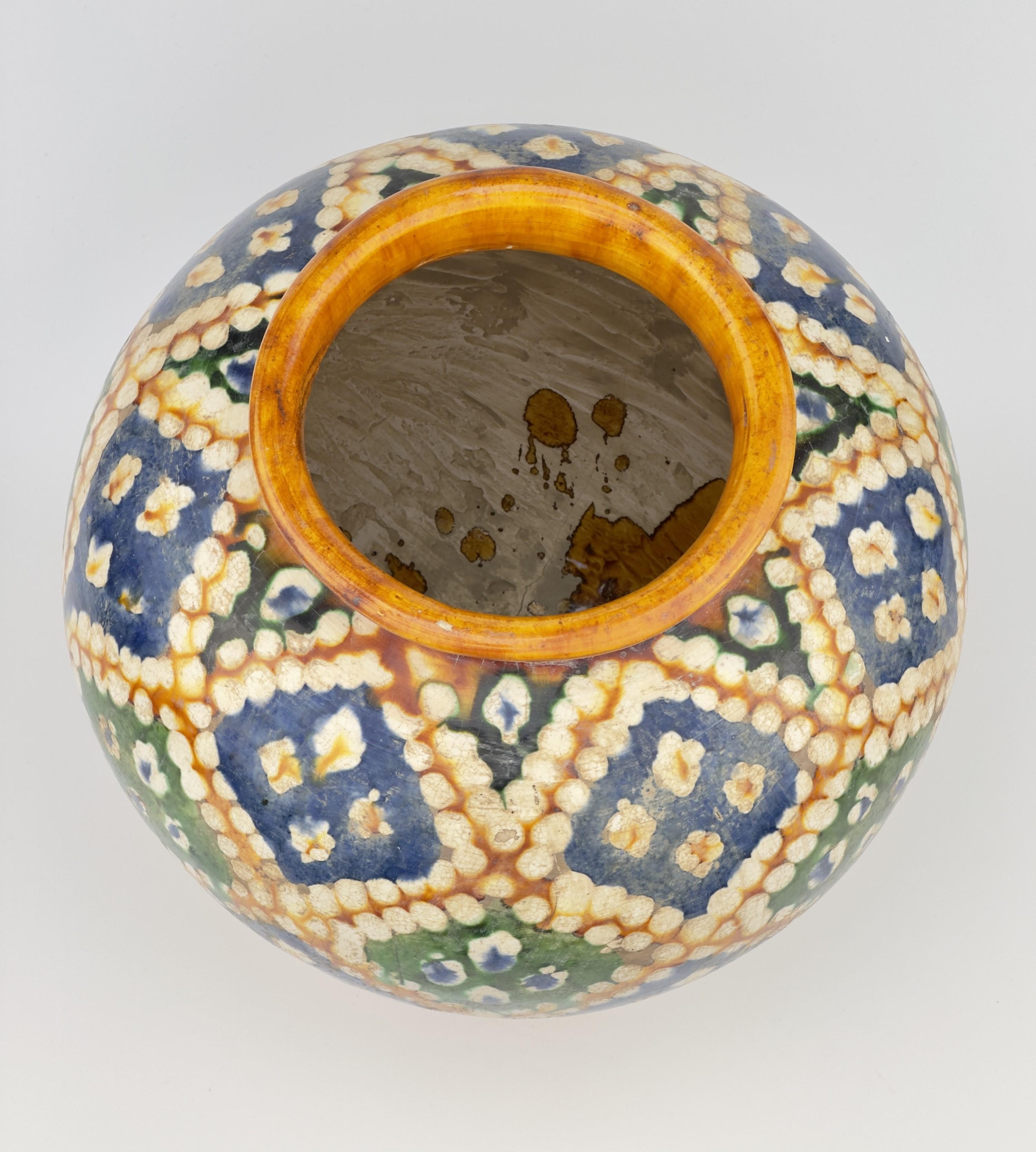 18th Century and Earlier A Rare Sancai-Glazed Pottery Jar, Tang Dynasty For Sale