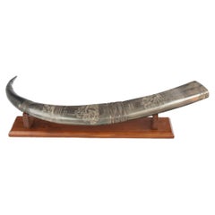 A rare scrimshaw decorated horn attributed to C.H. Wood