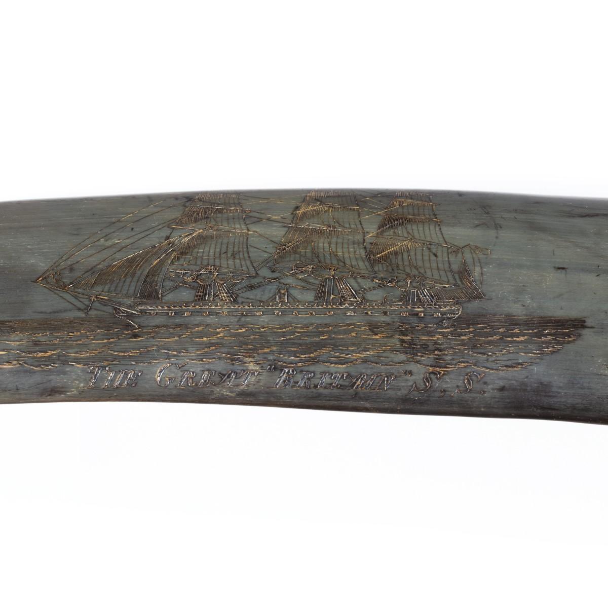 Rare Scrimshaw Decorated Horn In Good Condition For Sale In Lymington, Hampshire