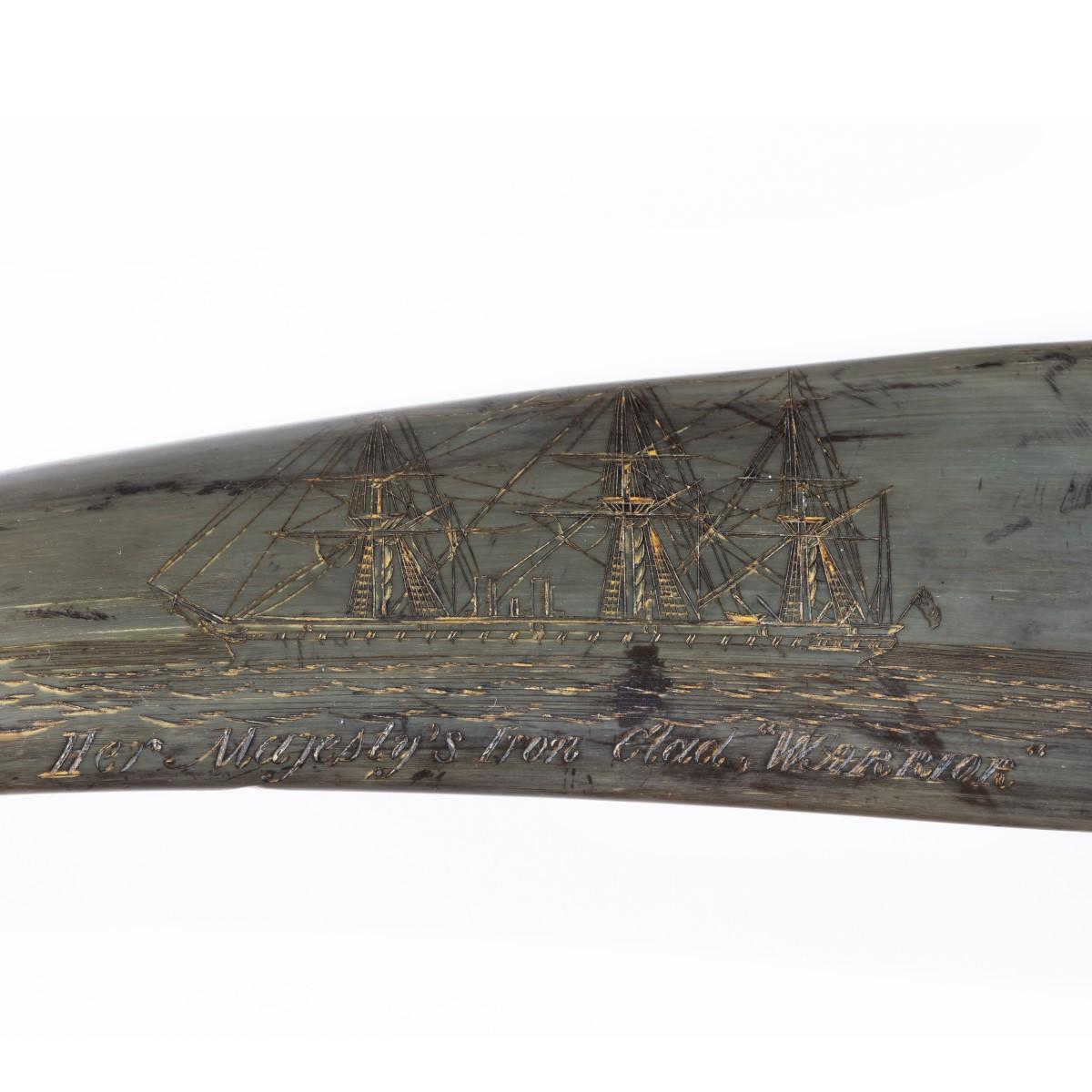 Mid-19th Century Rare Scrimshaw Decorated Horn For Sale