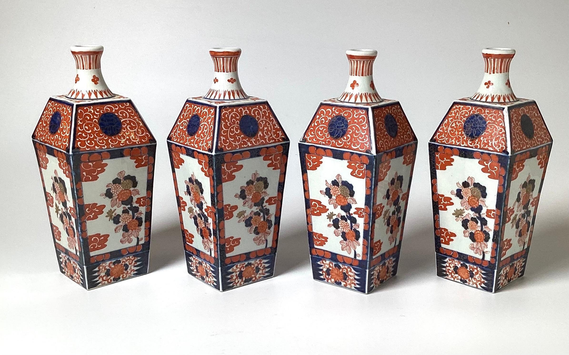Japanese Rare Set of 4 Meiji Period Imari Bottle Form Vases For Sale