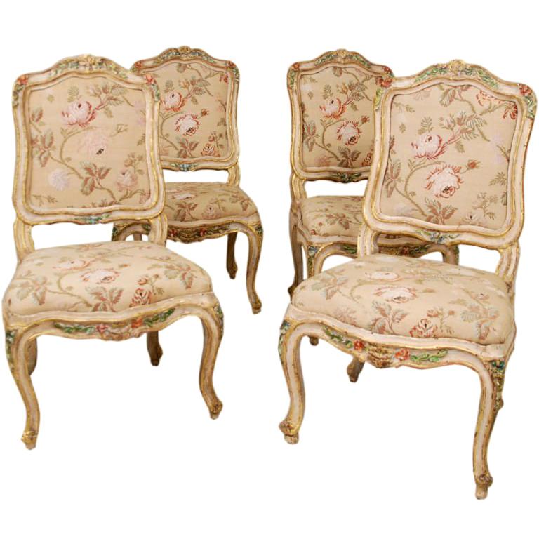 A  Rare Set of Four Louis XV Side Chairs, Stamped Tillard