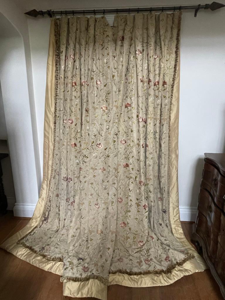 English Seven Floral Embroidered Silk Curtains Parham House Sussex 104