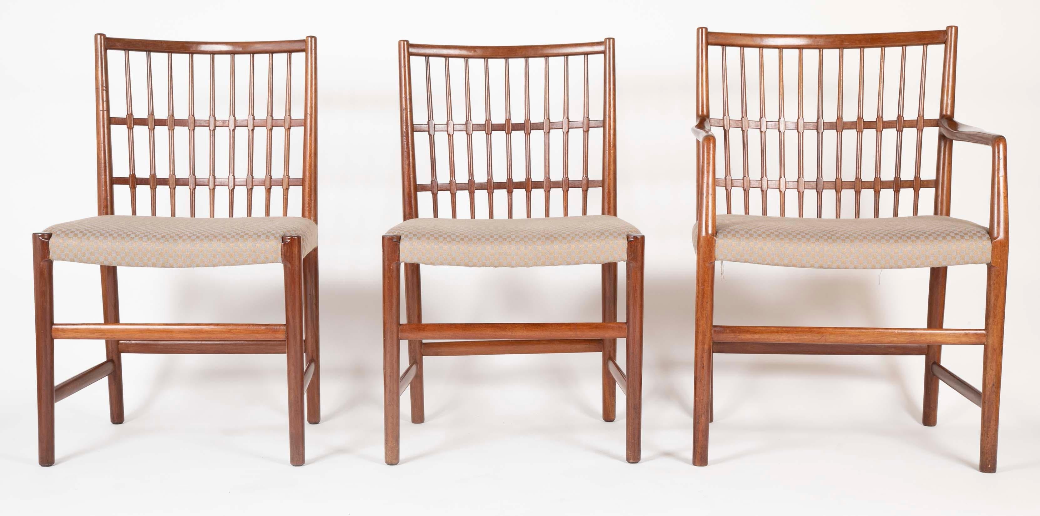 Mahogany Rare Set of Six Hans Wegner Dining Chairs with Paper Labels
