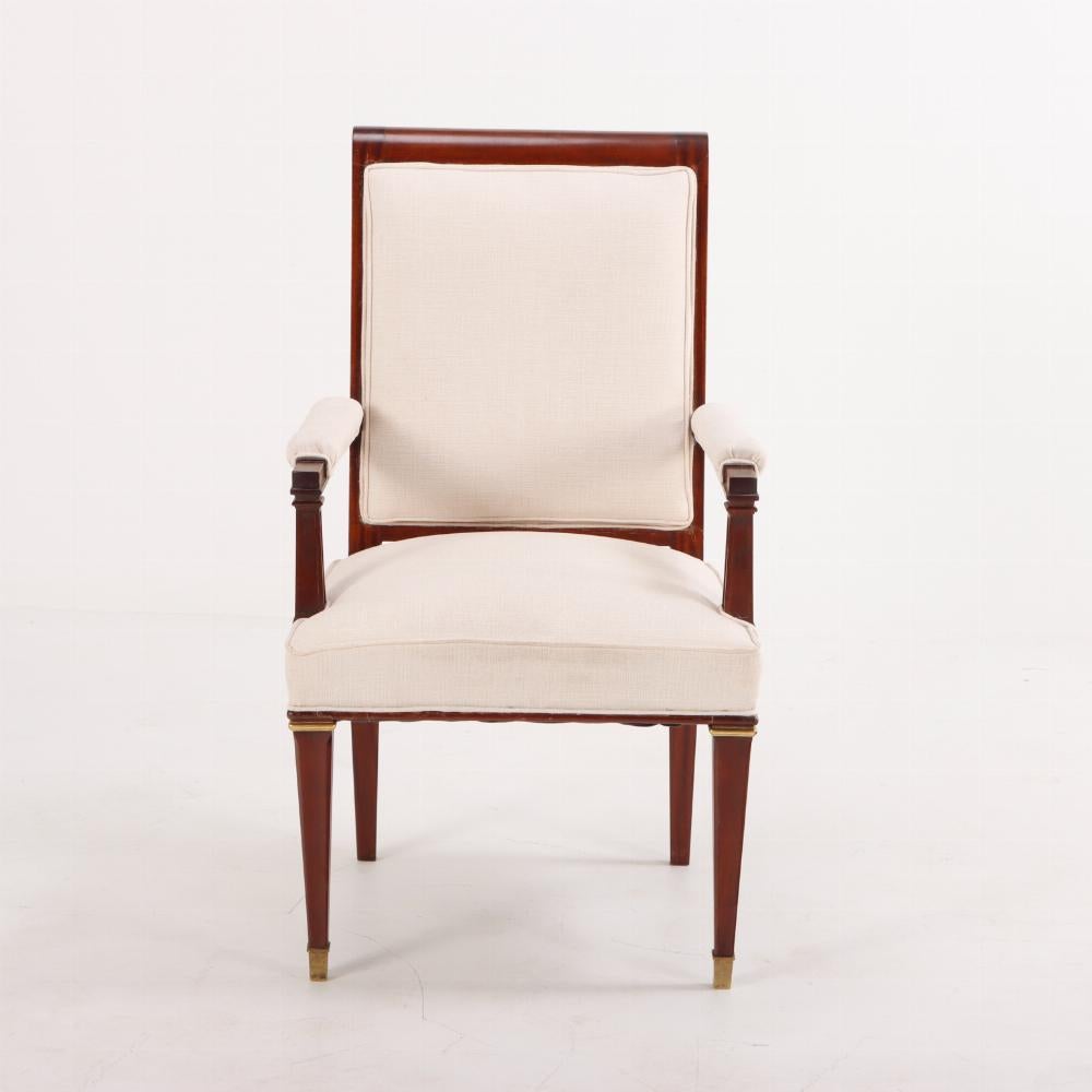 A rare set of sixteen French mahogany and giltwood dining chairs C 1940. In Good Condition In Philadelphia, PA